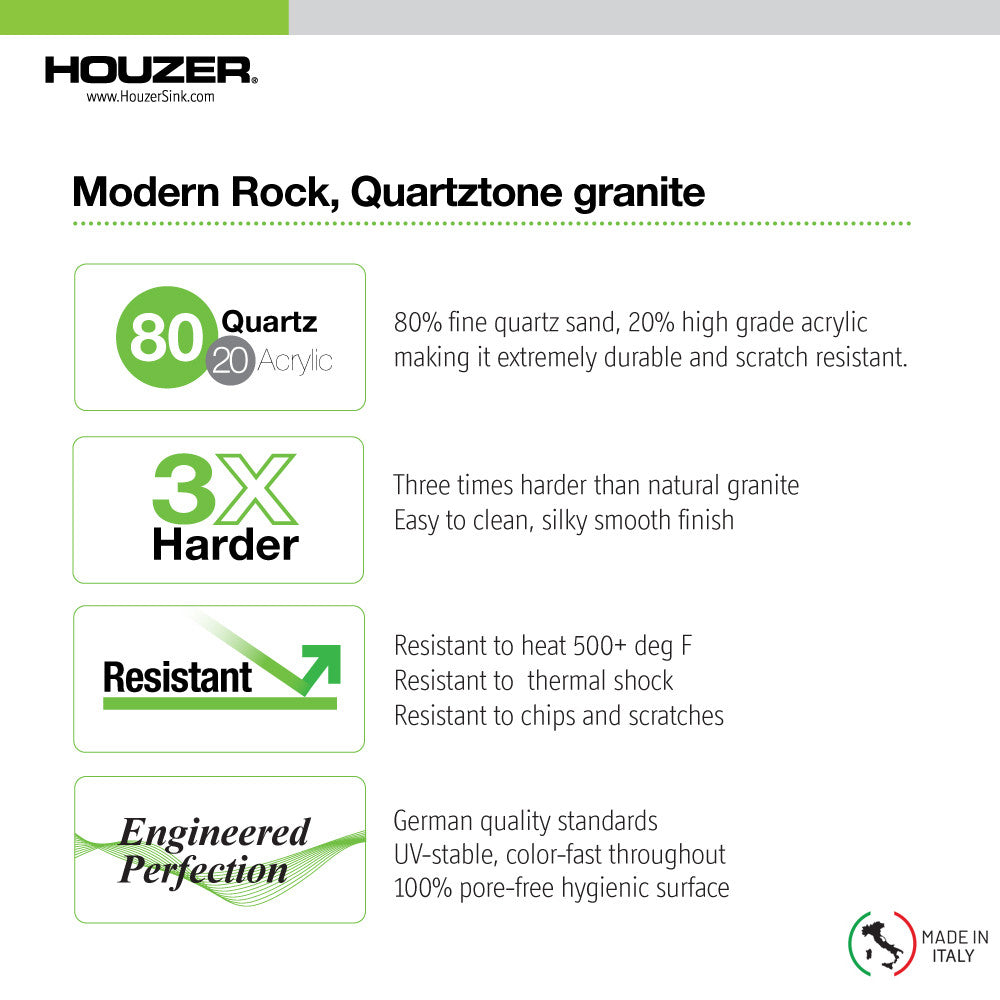 Houzer Cassiano 24 inch Granite Composite Drop-in Topmount Single Bowl Kitchen Sink - G-100