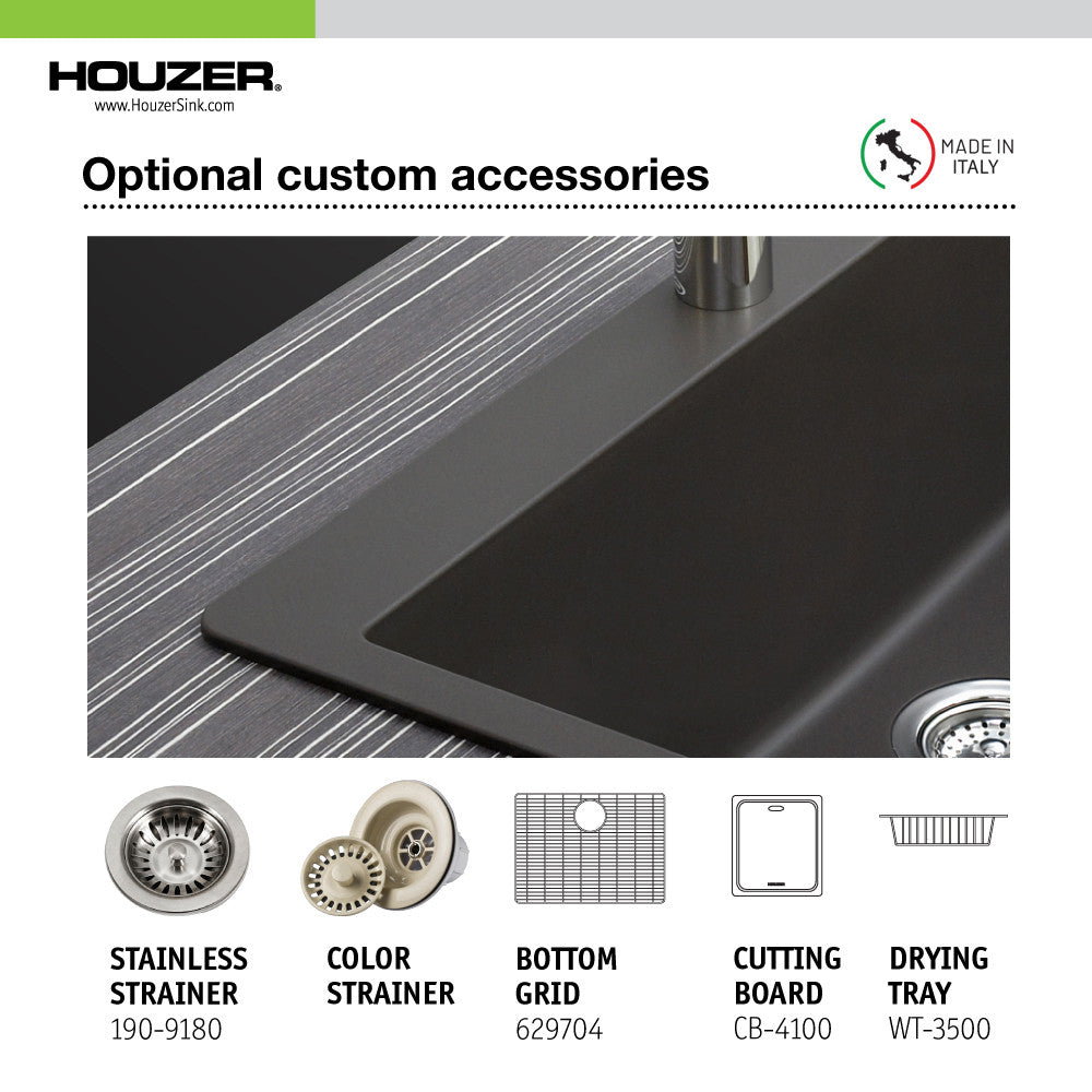 Houzer Cassiano 24 inch Granite Composite Drop-in Topmount Single Bowl Kitchen Sink - G-100