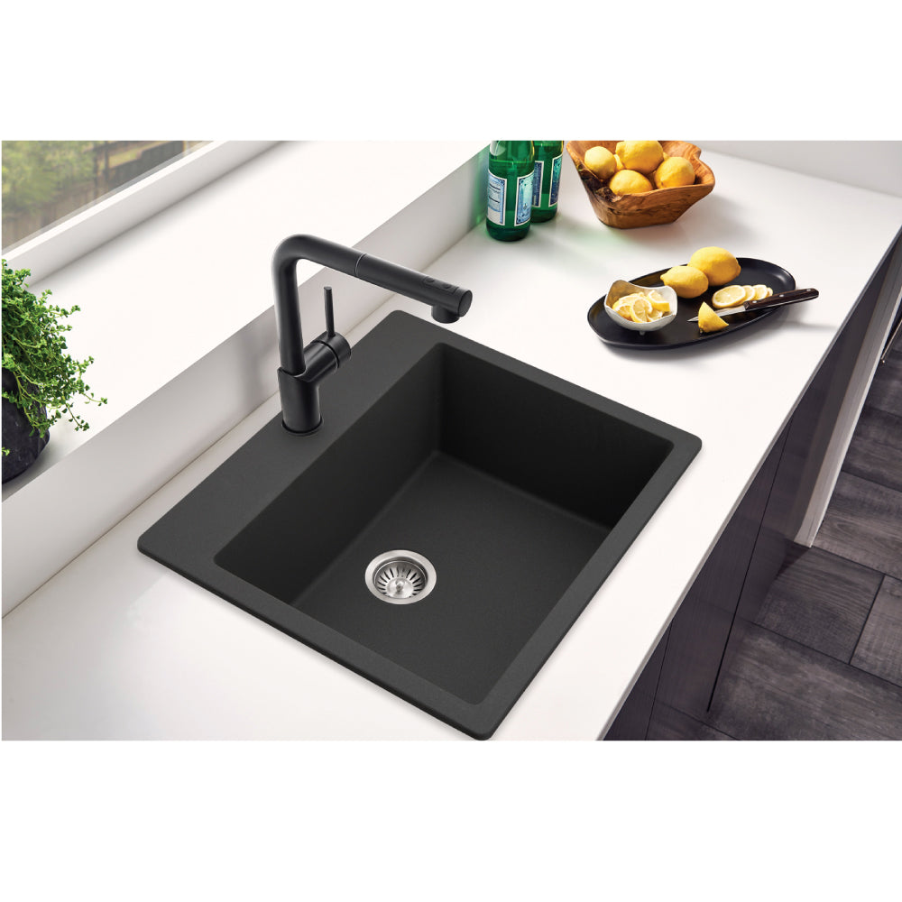 Houzer Quartztone 25" Granite Composite Drop-in Topmount Single Bowl Kitchen Sink
