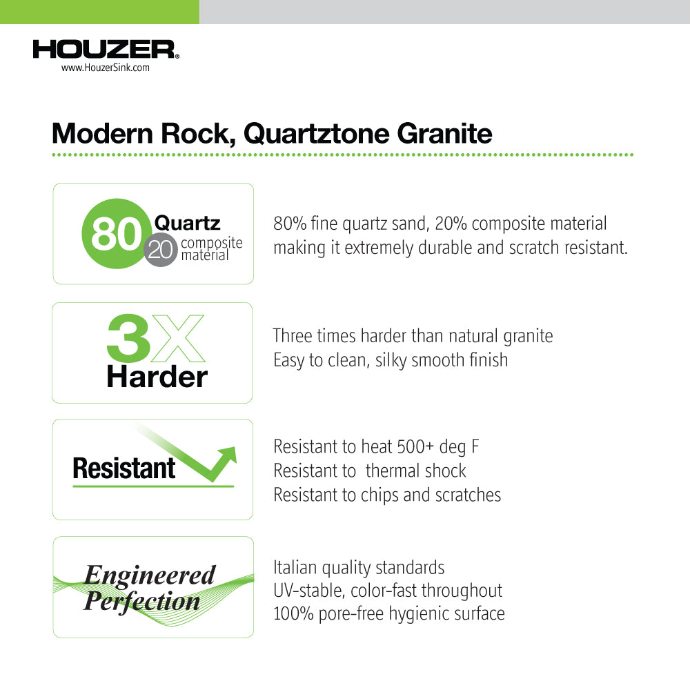 Houzer Quartztone 24" Granite Composite Undermount Single Bowl Kitchen Sink