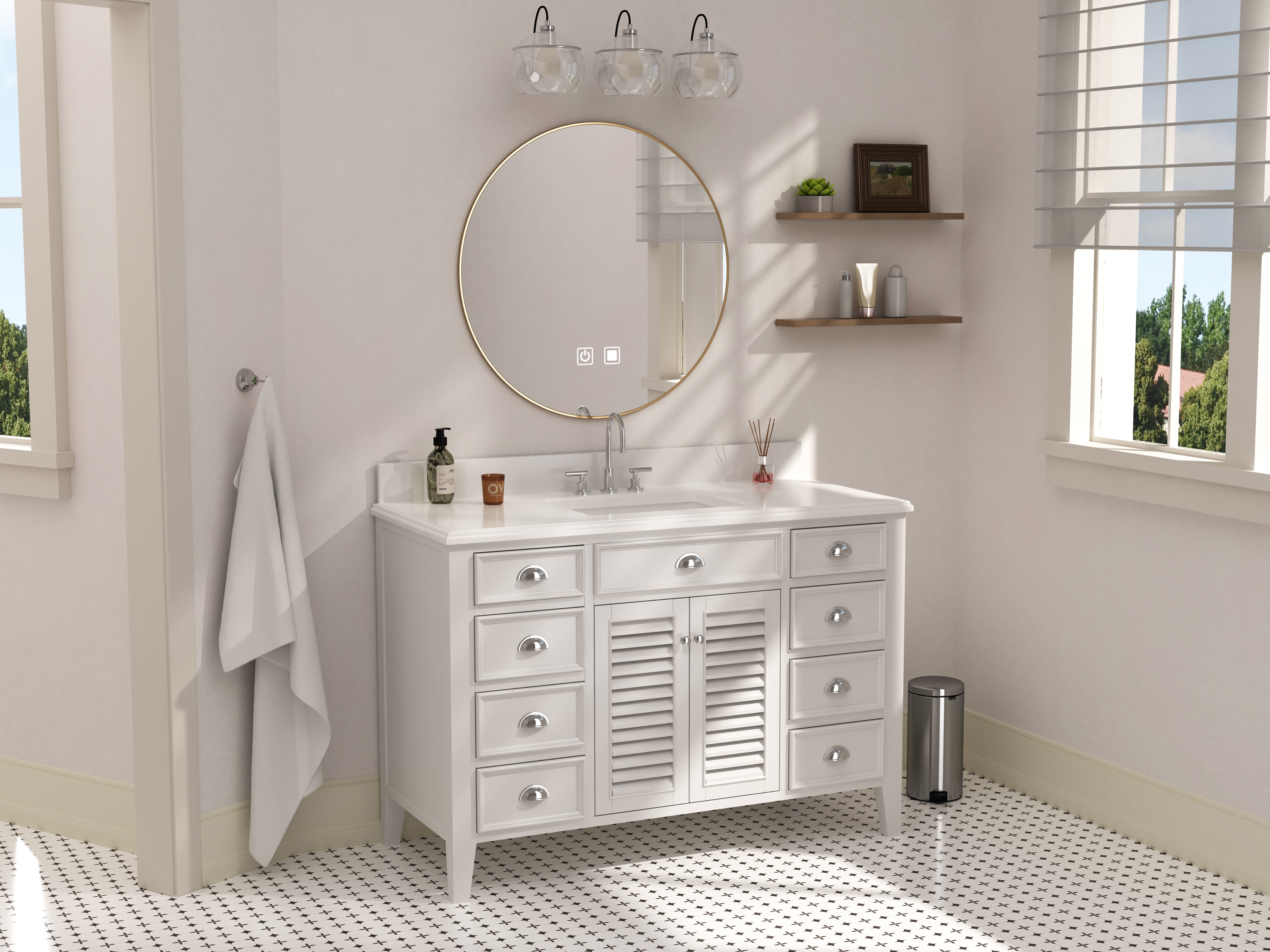 Chans Furniture GD-3028Q50 50 Inch Contemporary Style White Kalani Bathroom Vanity