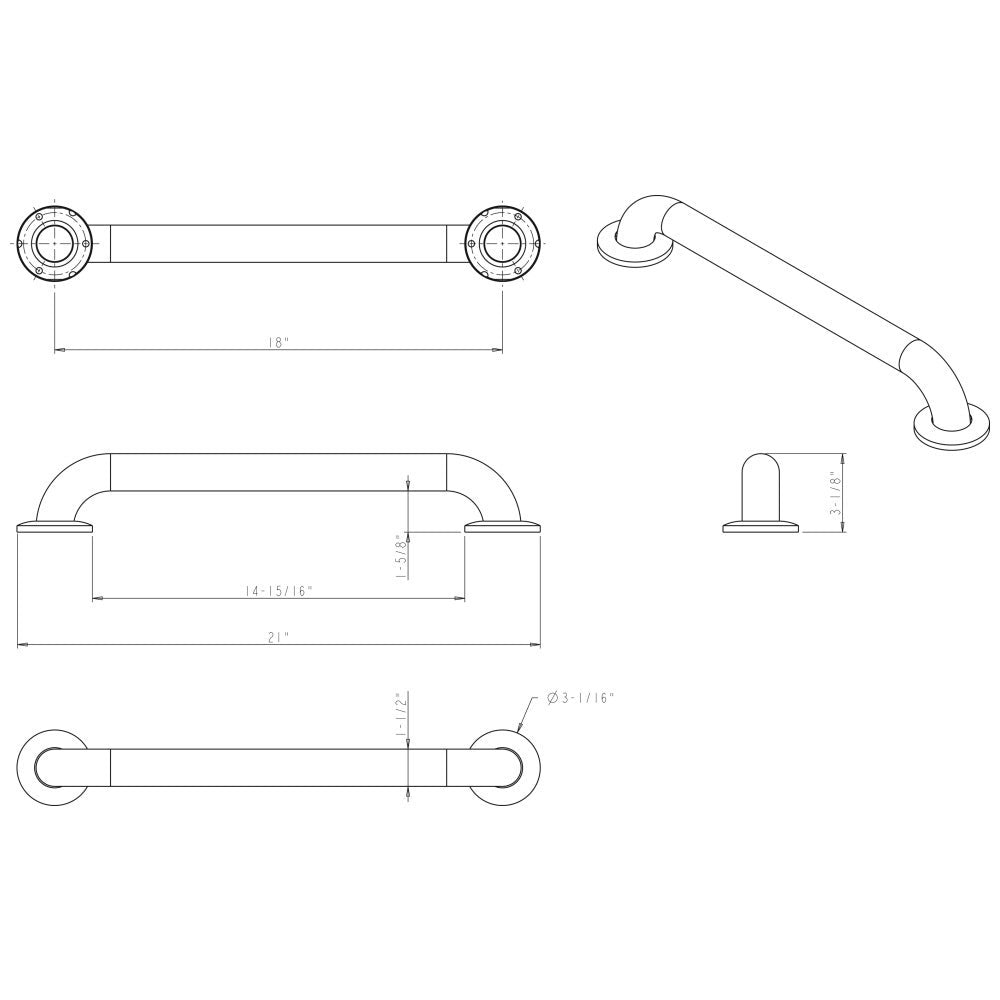 Hardware Resources Stainless Steel Conceal Mount Grab Bar