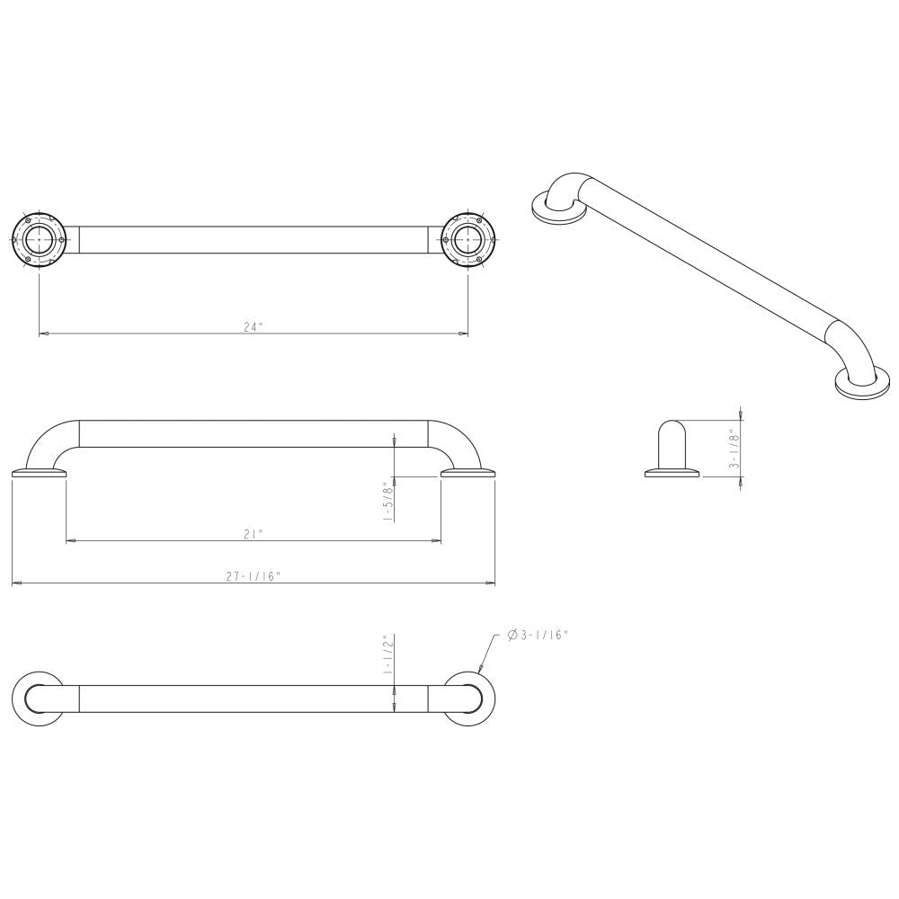 Hardware Resources Stainless Steel Conceal Mount Grab Bar