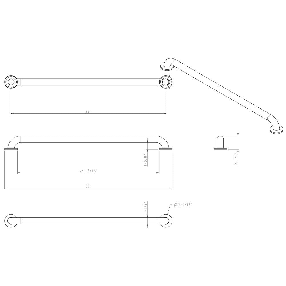 Hardware Resources Stainless Steel Conceal Mount Grab Bar