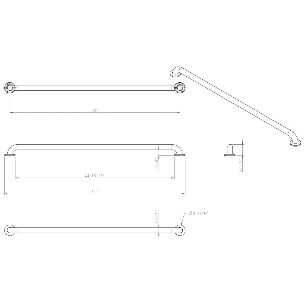 Hardware Resources Stainless Steel Conceal Mount Grab Bar