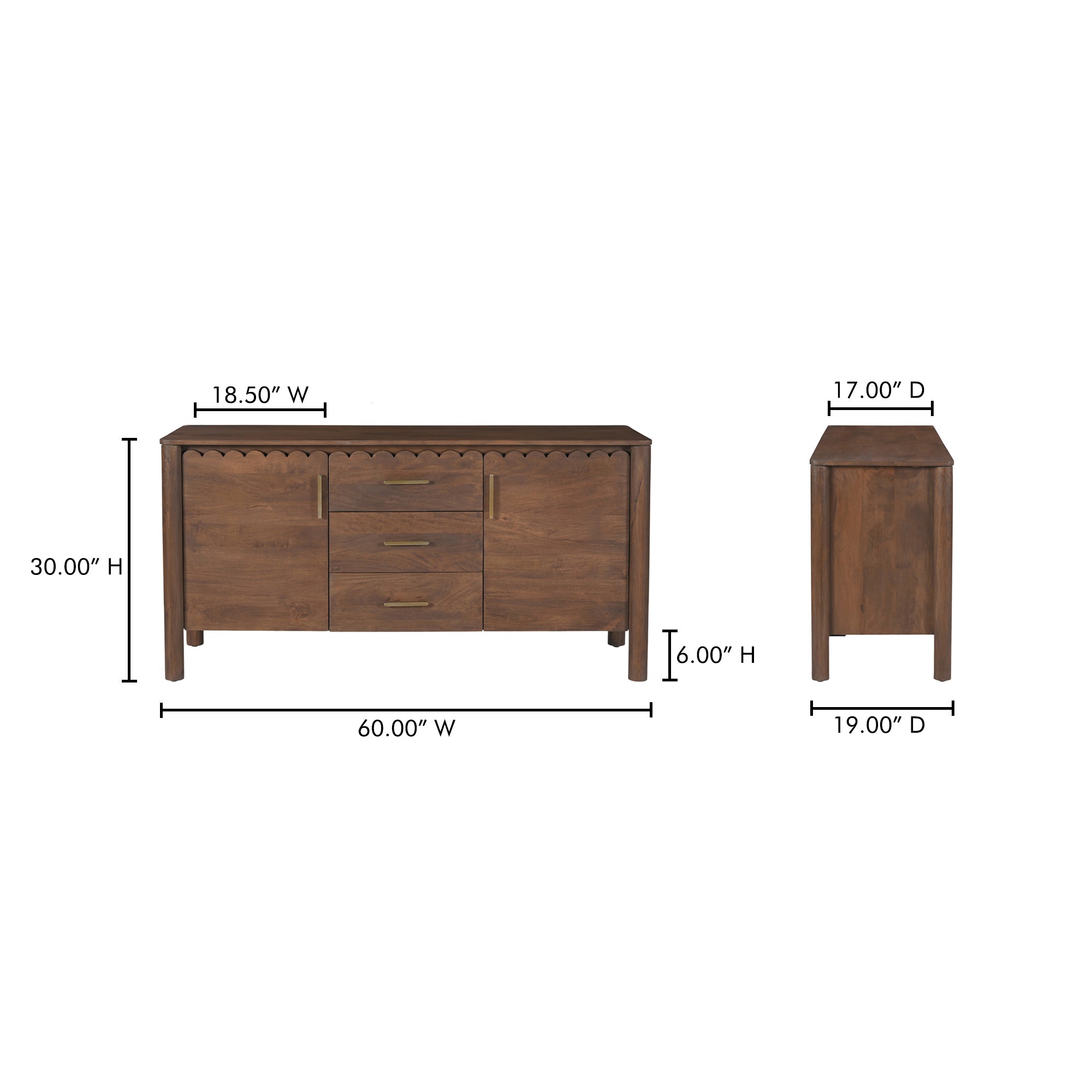 Moes Wiley 3 Drawer Sideboard Vintage Brown GZ-1164-03