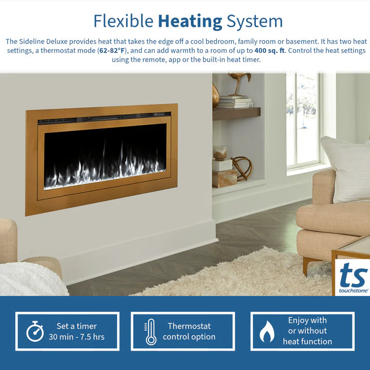 Touchstone Sideline Deluxe Gold 60″ Recessed Smart Electric Fireplace – 86276