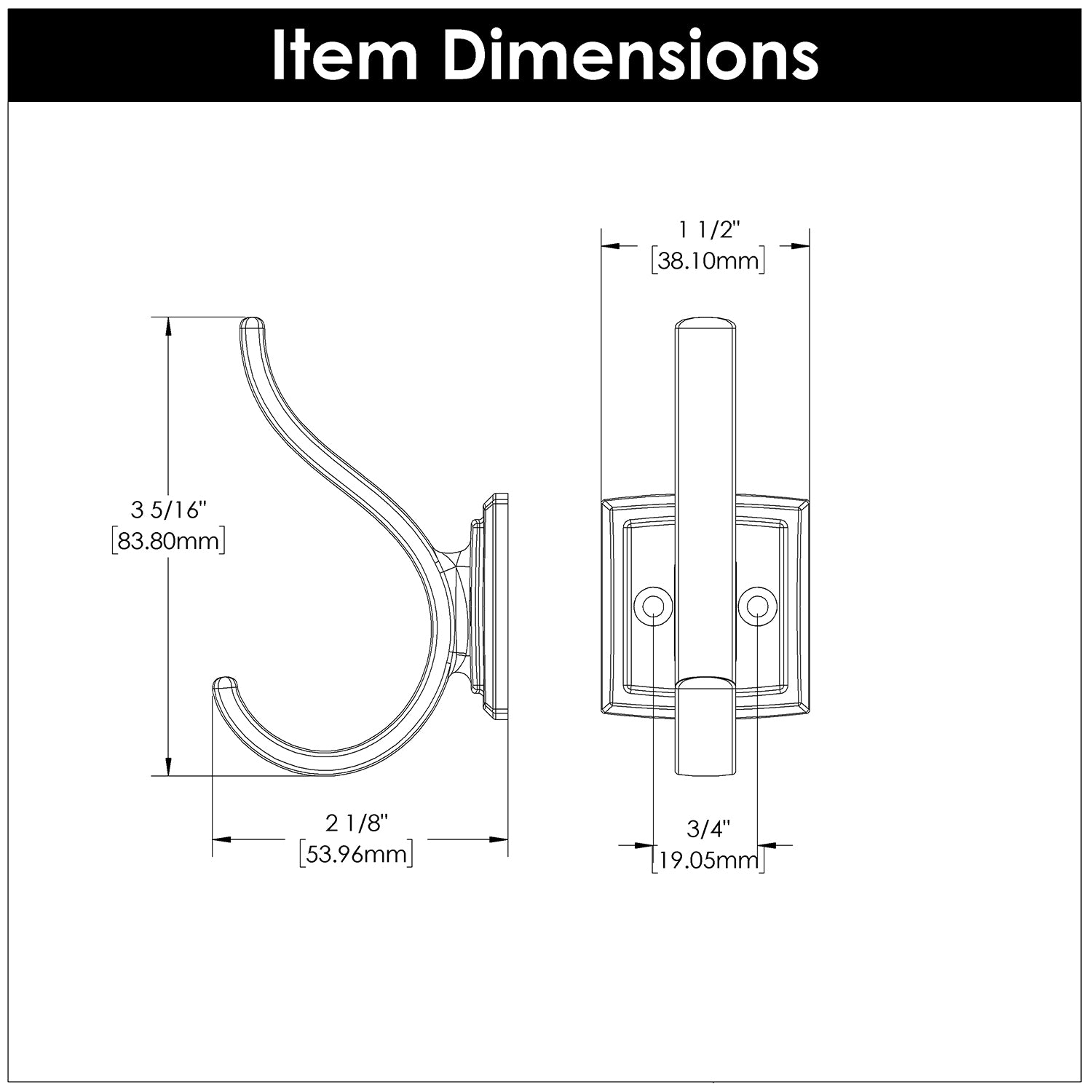 Hickory H078774, 3/4 Inch Center to Center Dover Hook