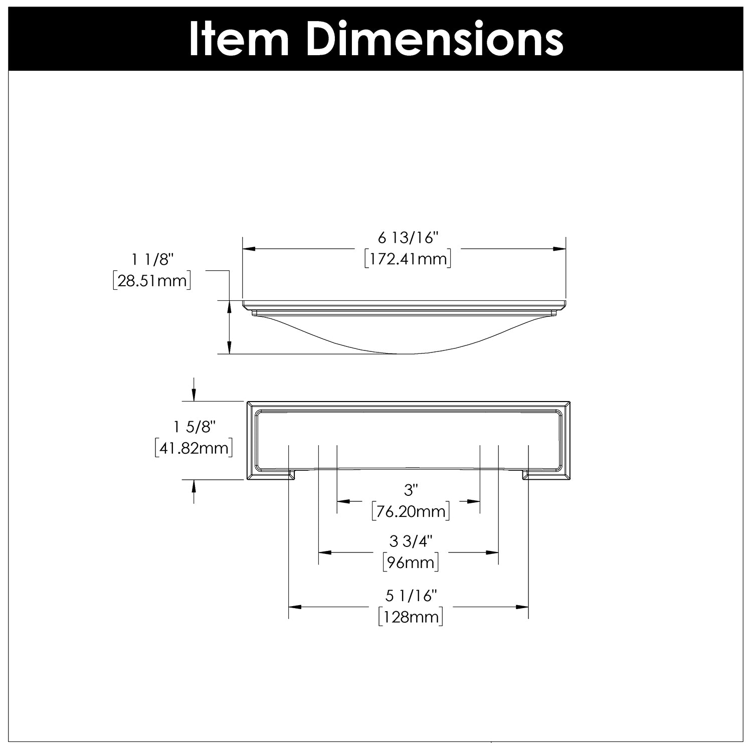 Hickory H078775, 3 Inch, 3-3/4 Inch (96mm) & 5-1/16 Inch (128mm) Center to Center Dover Cup Pull