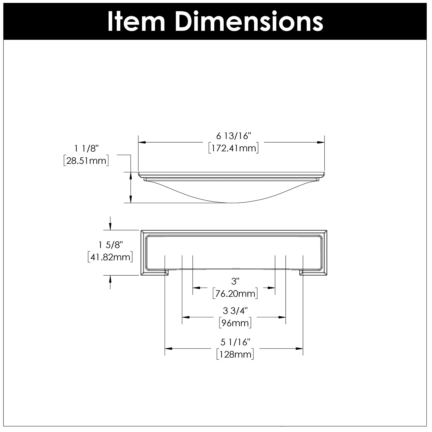 Hickory H078775, 3 Inch, 3-3/4 Inch (96mm) & 5-1/16 Inch (128mm) Center to Center Dover Cup Pull