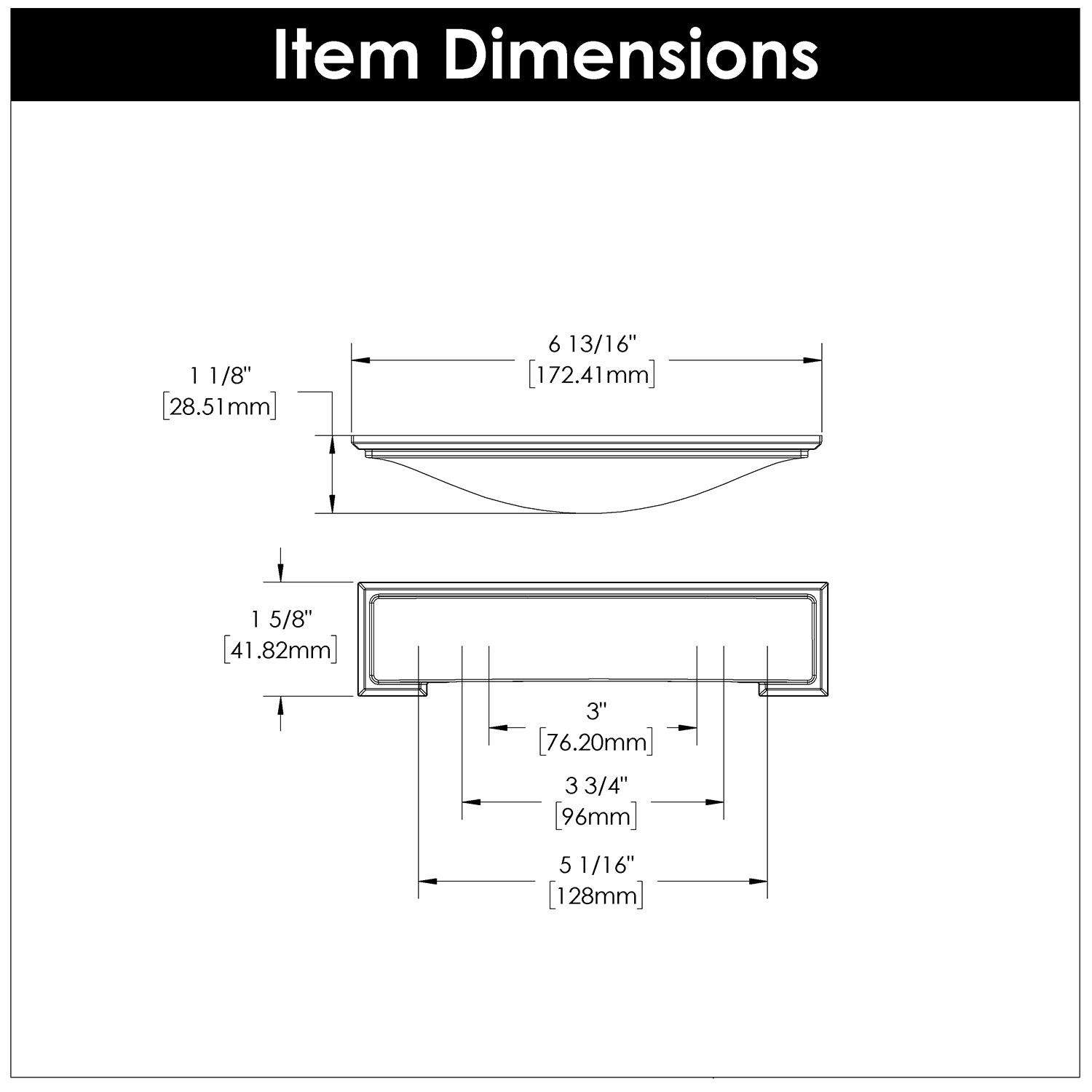 Hickory H078775, 3 Inch, 3-3/4 Inch (96mm) & 5-1/16 Inch (128mm) Center to Center Dover Cup Pull