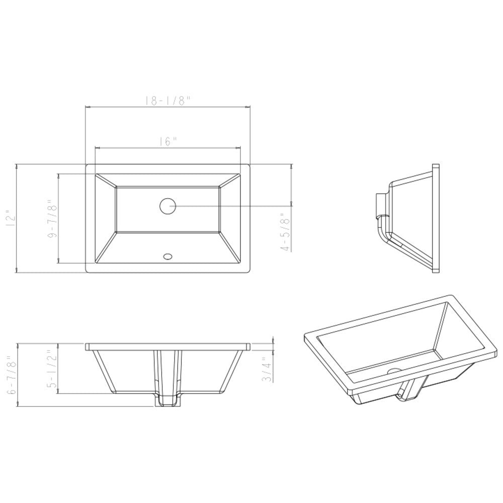 Hardware Resources 16" L x 9-7/8" W White Rectangle Undermount Porcelain Bathroom Sink With Overflow