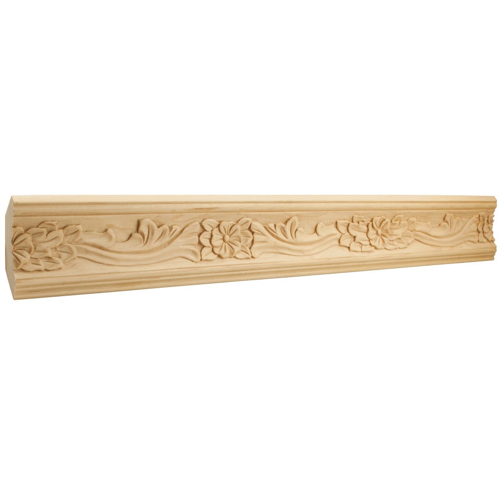 1" D x 3-3/4" H Basswood Botanical Hand Carved Crown Moulding