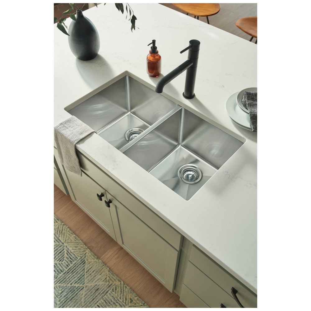 32" L x 19" W x 10" D Undermount 16 Gauge Handmade Stainless Steel 50/50 Double Bowl Sink