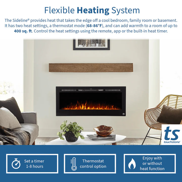 Touchstone Sideline® 50 Recessed Smart Electric Fireplace with Heat – 80004
