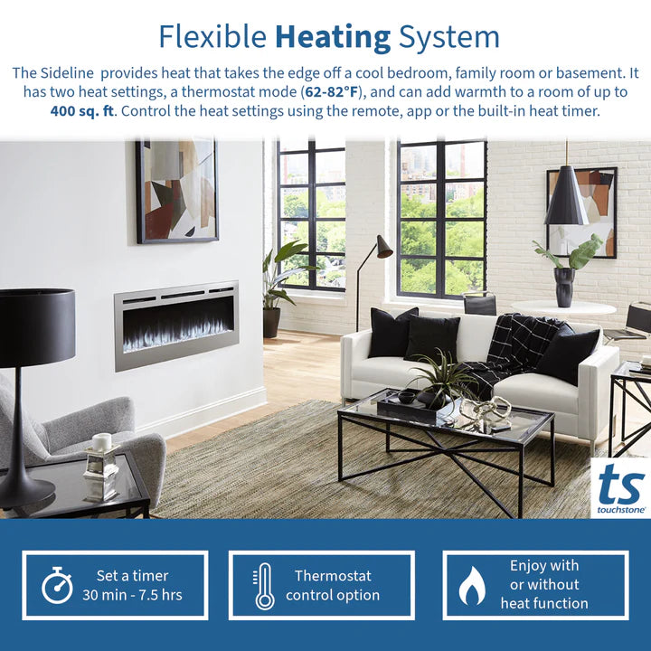 Touchstone Sideline Deluxe Stainless Steel 60″ Recessed Smart Electric Fireplace – 86277