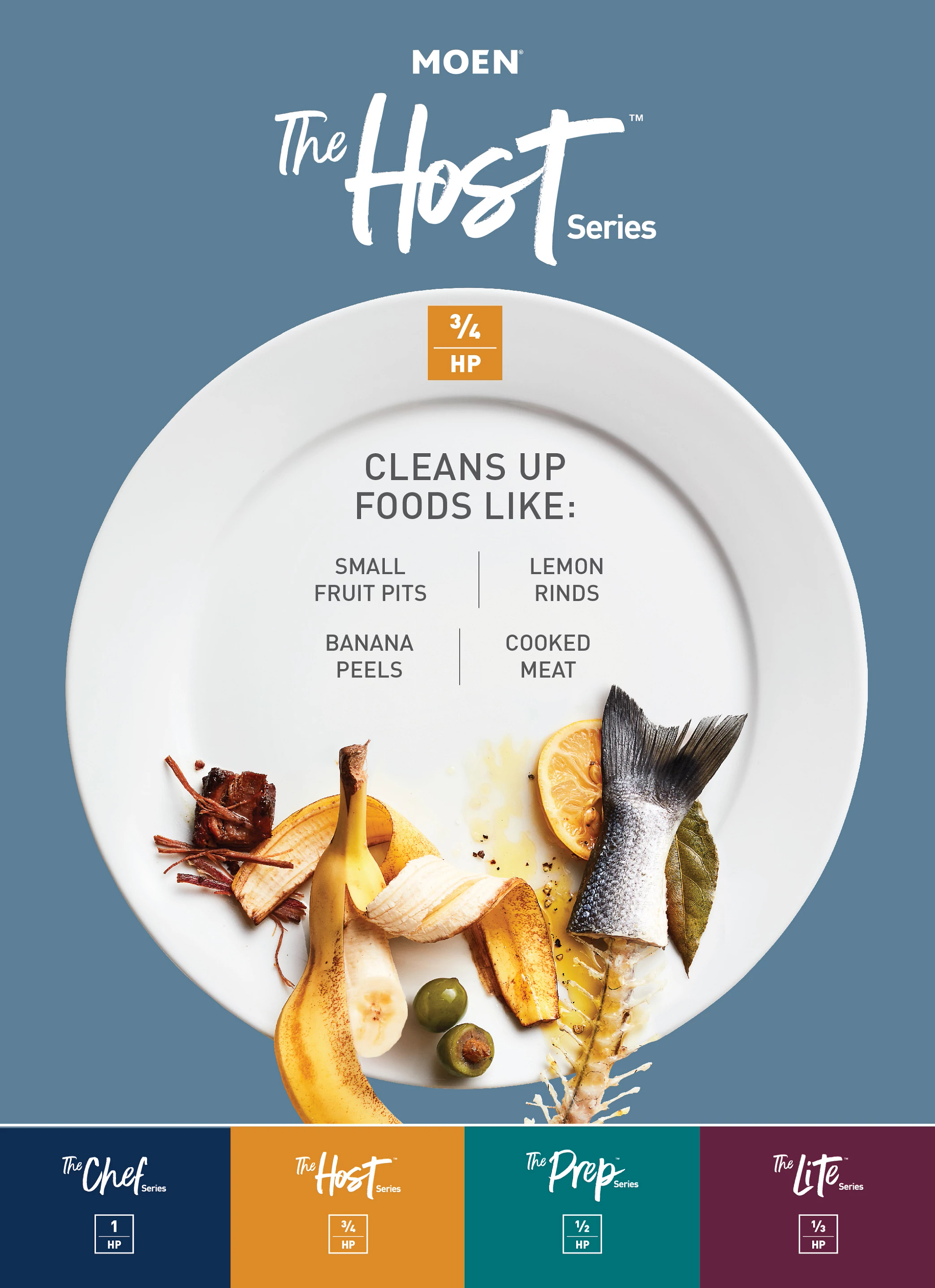 Moen EX75C Ex Series Host™ Series 3/4 Horsepower Improved Installation Garbage Disposal