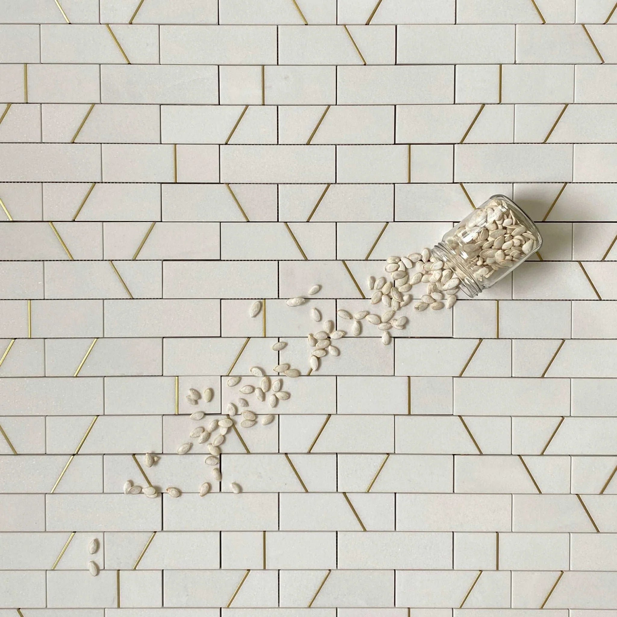 ABSTRACT THASSOS BRASS MARBLE MOSAIC POLISHED