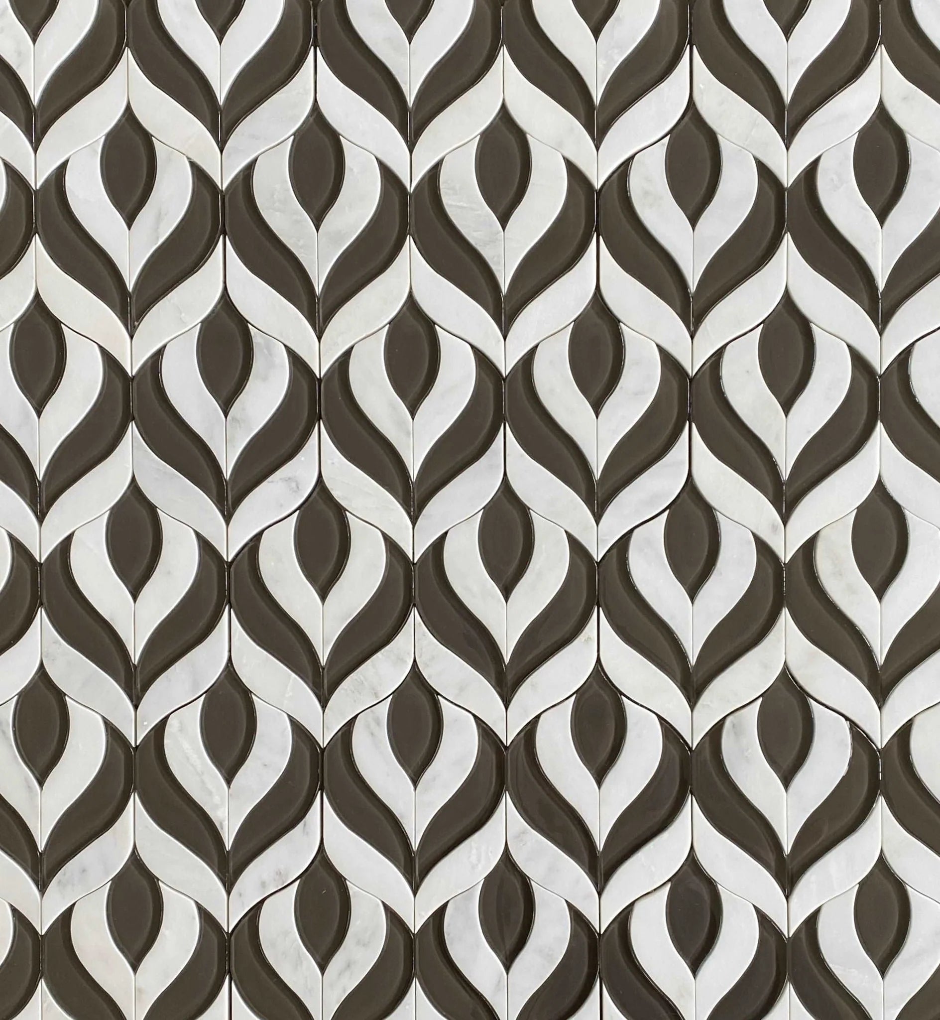 Botanica Waterjet Mosac Arabescato and Gray Glass Clear