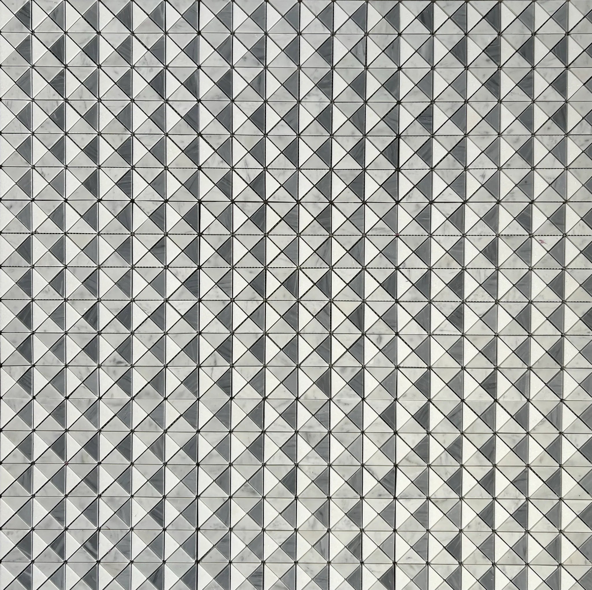 TRIANGLE BLEND BIANCO CARRARA & BARDIGLIO & THASSOS MARBLE MOSAIC POLISHED