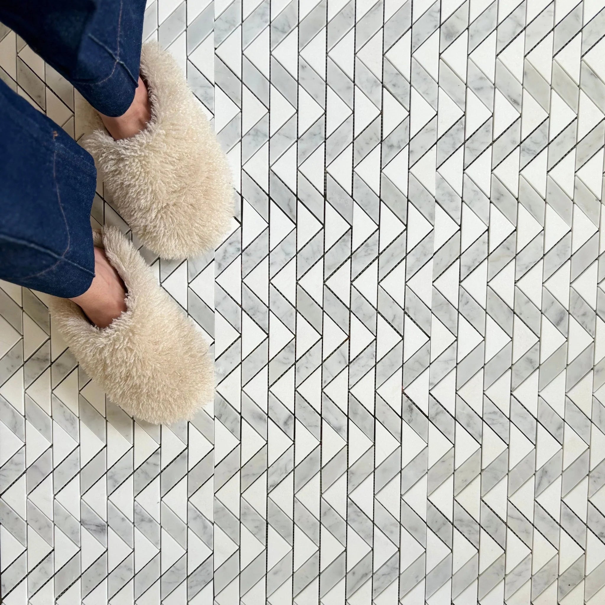 ZIK ZAG THASSOS  & MOTHER OF PEARL MARBLE MOSAIC POLISHED