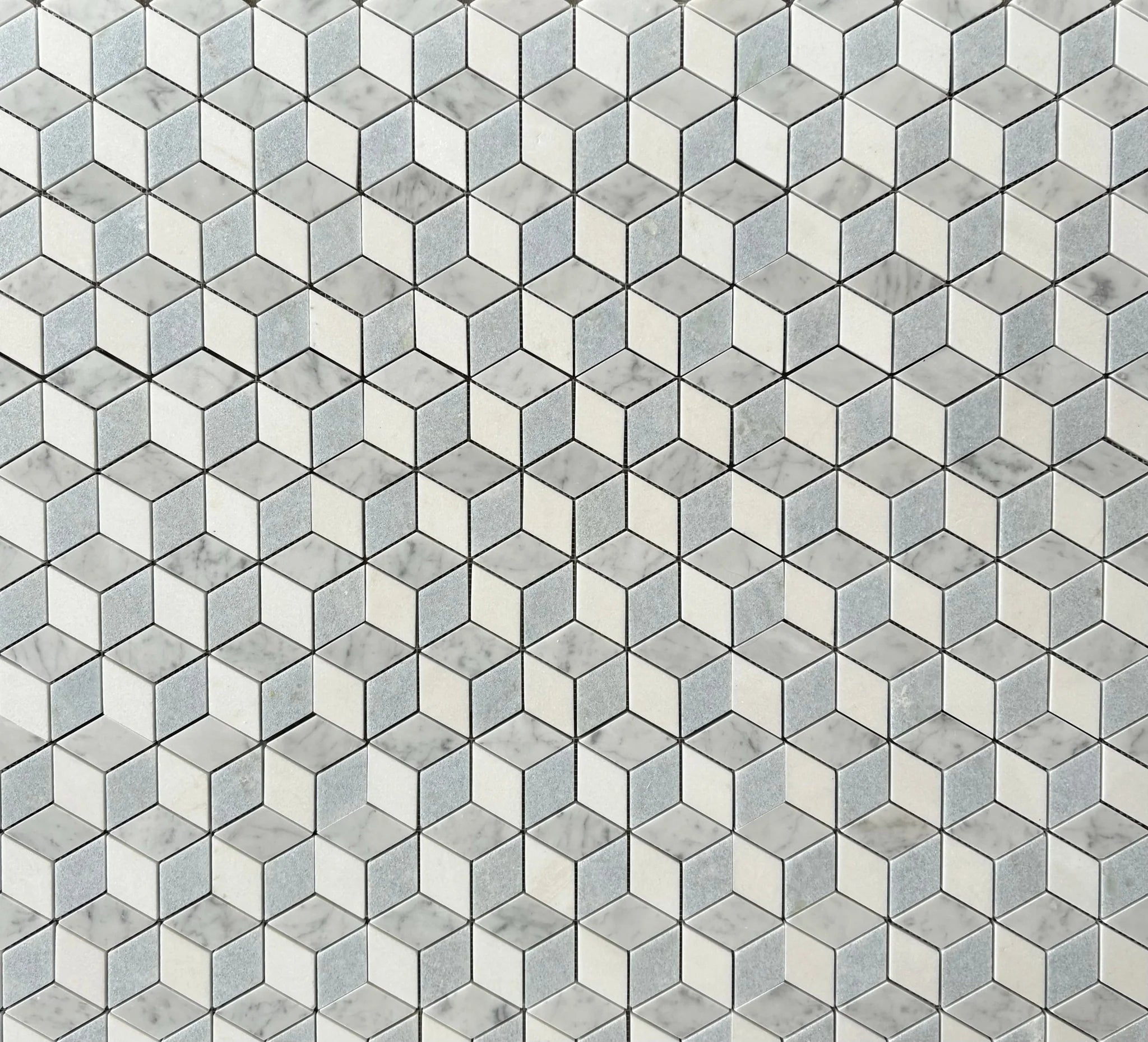 Blue Celeste, Thassos and Carrara Polished Rhombus Mosaic Marble