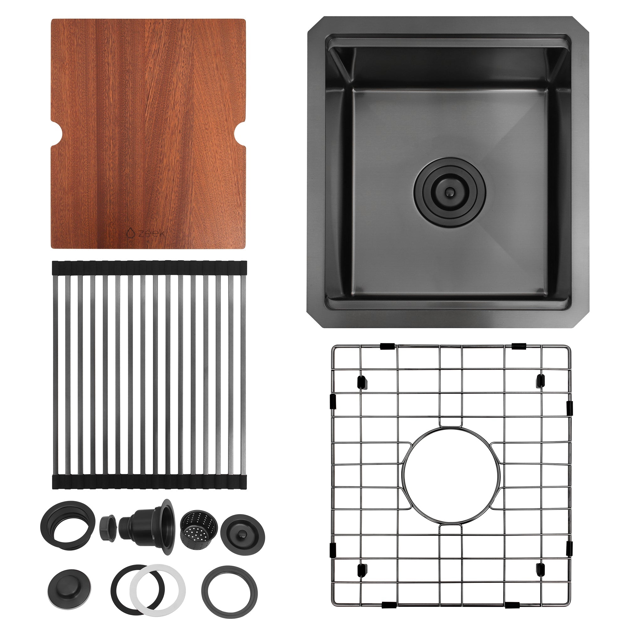 Zeek 15 x 17 Inch Gunmetal Undermount / Drop-In Workstation Sink for RV or Wet Bar 16G Stainless Steel ZW-B157
