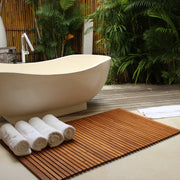 Spokane Extra Large Oiled Teak Shower and Bath String Mat with Rubber Footing 59″ x 35″