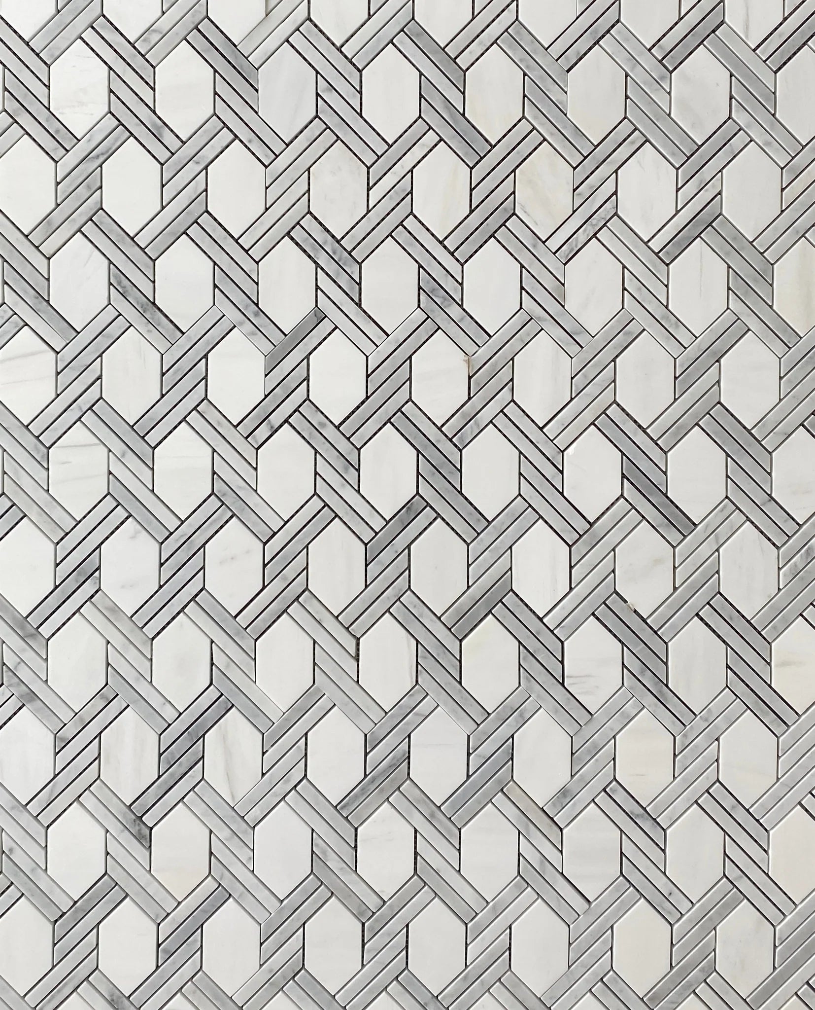 Flor Marble Mosaic Waterjet Tile: Dolomite & Bianco Carrara Mosaic