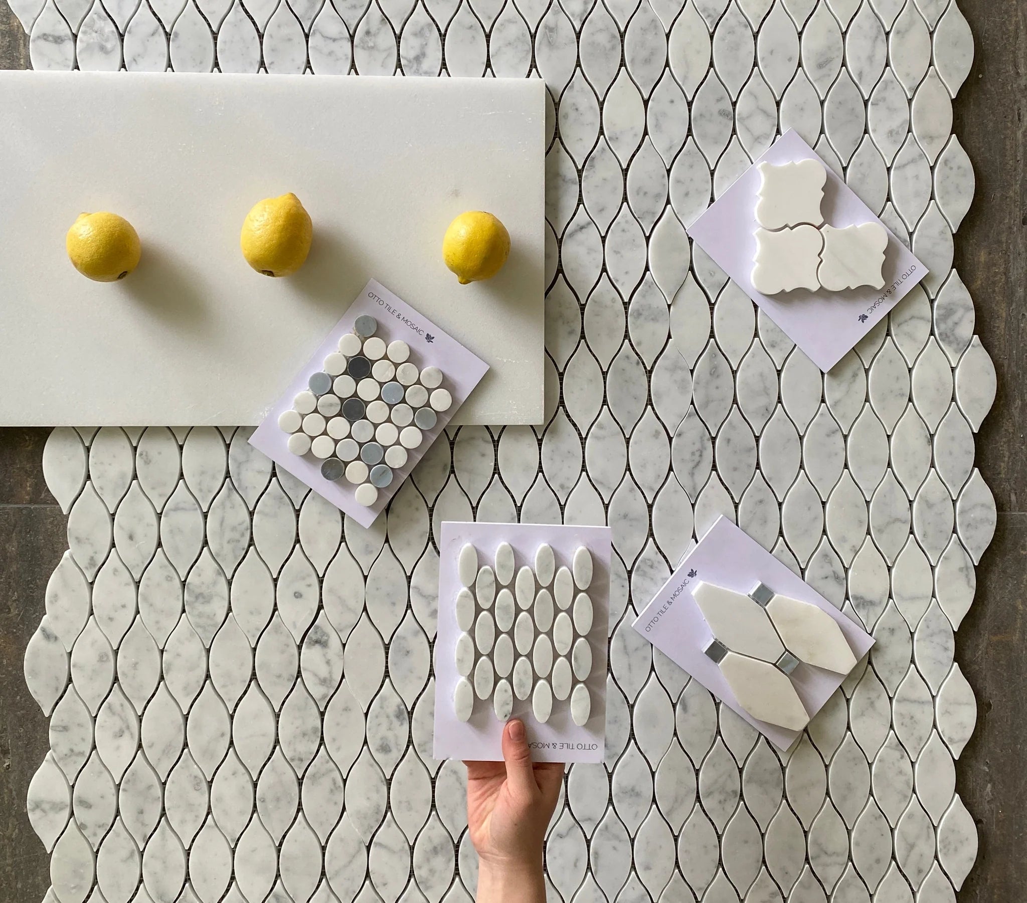 Elongated Teardrop Carrara Waterjet Mosaic