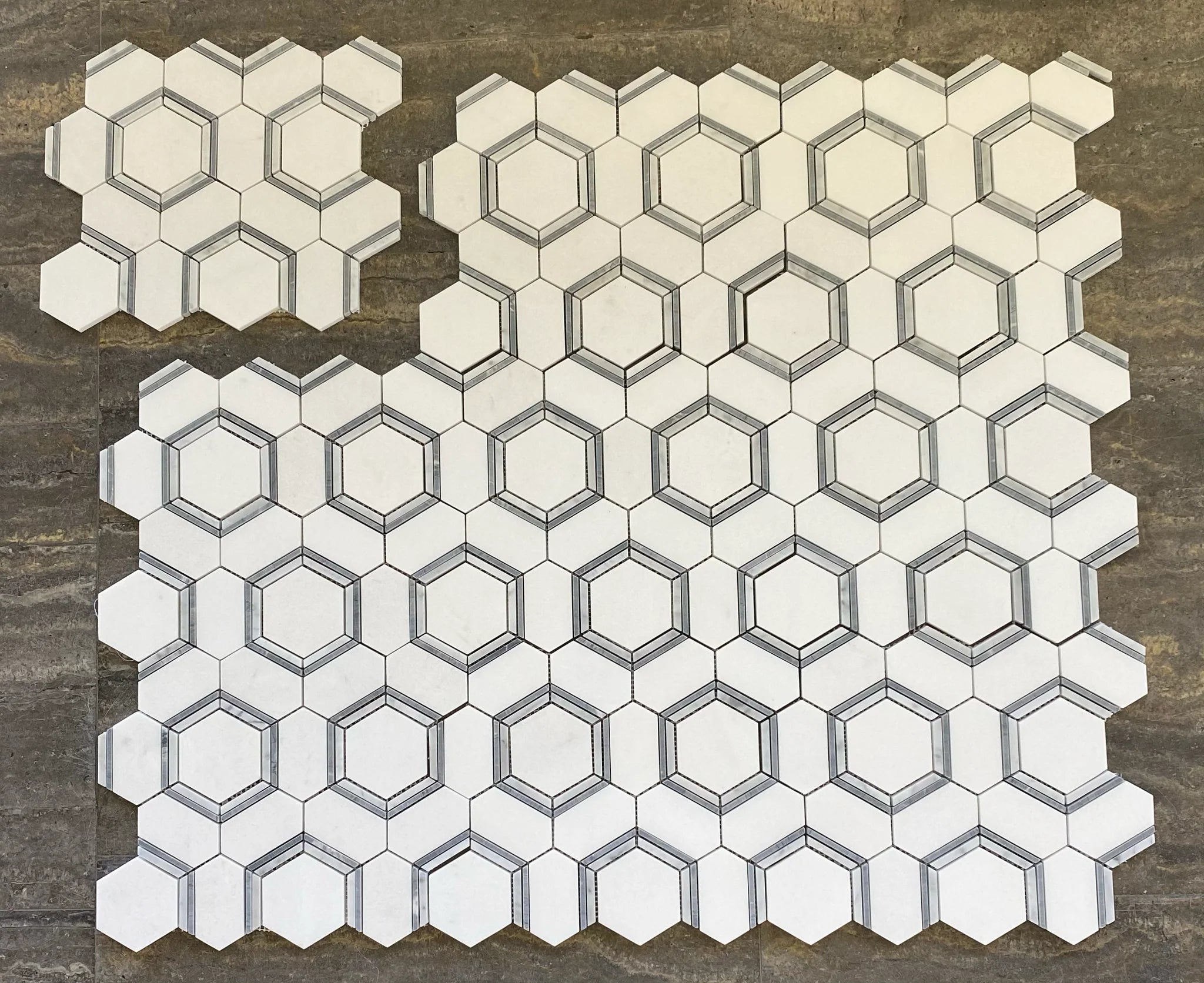 FAVO MARBLE MOSAIC POLISHED THASSOS WITH CARRARA  & GRAY