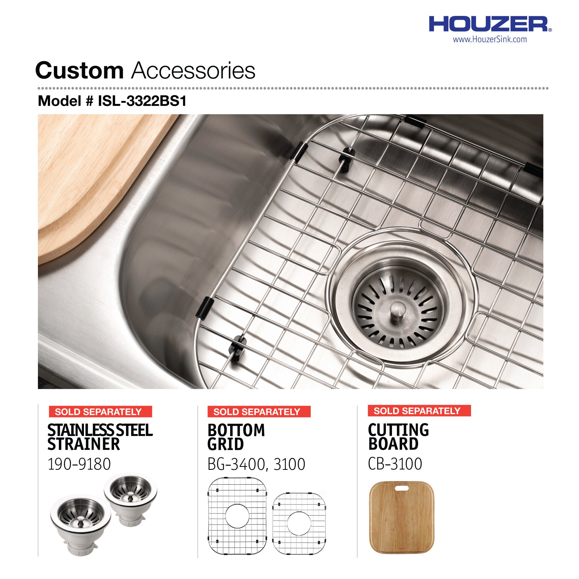 Houzer Glowtone 33 inch Stainless Steel Drop-in Topmount 1-hole 60/40 Double Bowl  Kitchen Sink - ISL-3322BS1