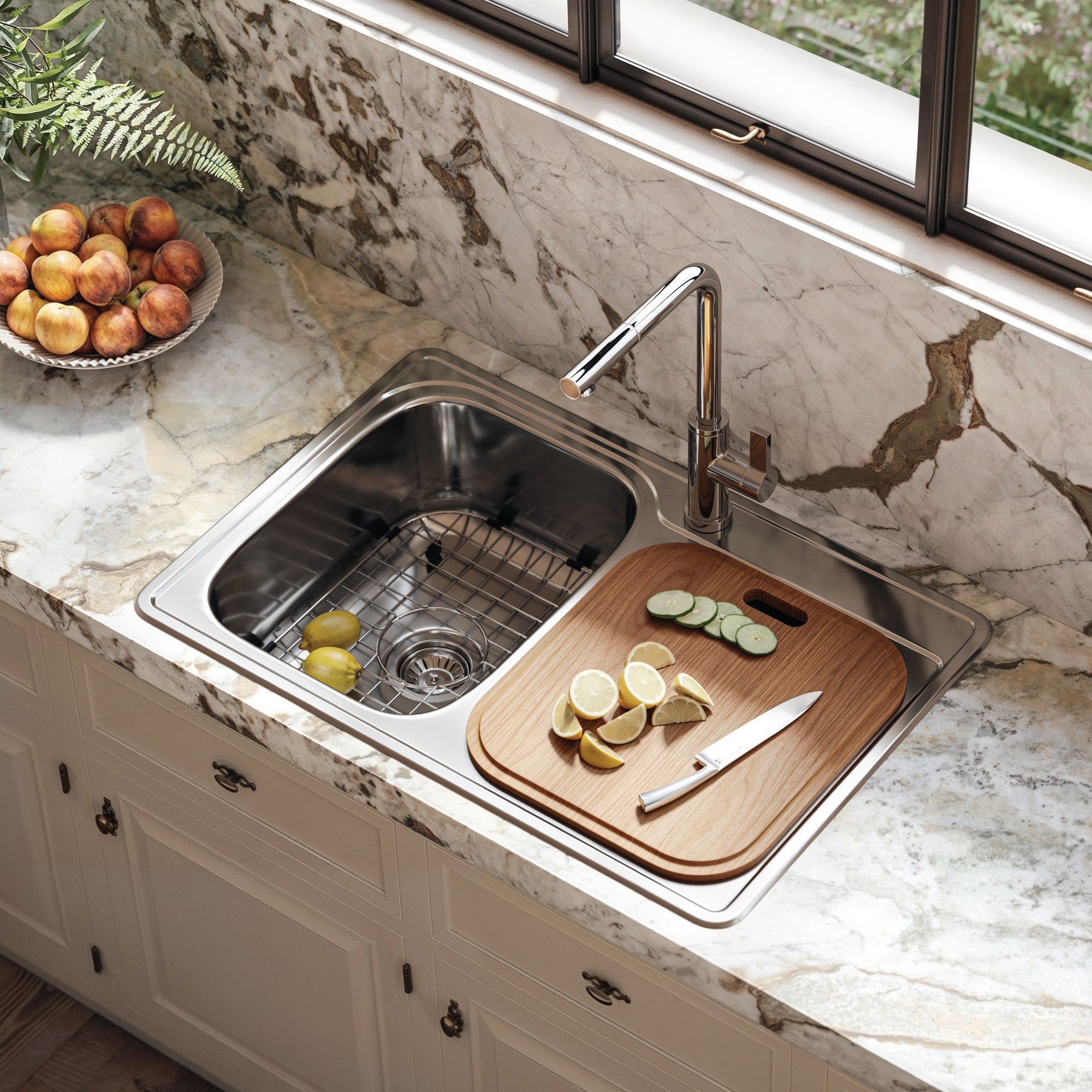 Houzer Glowtone 33 inch Stainless Steel Drop-in Topmount 1-hole 60/40 Double Bowl  Kitchen Sink - ISL-3322BS1