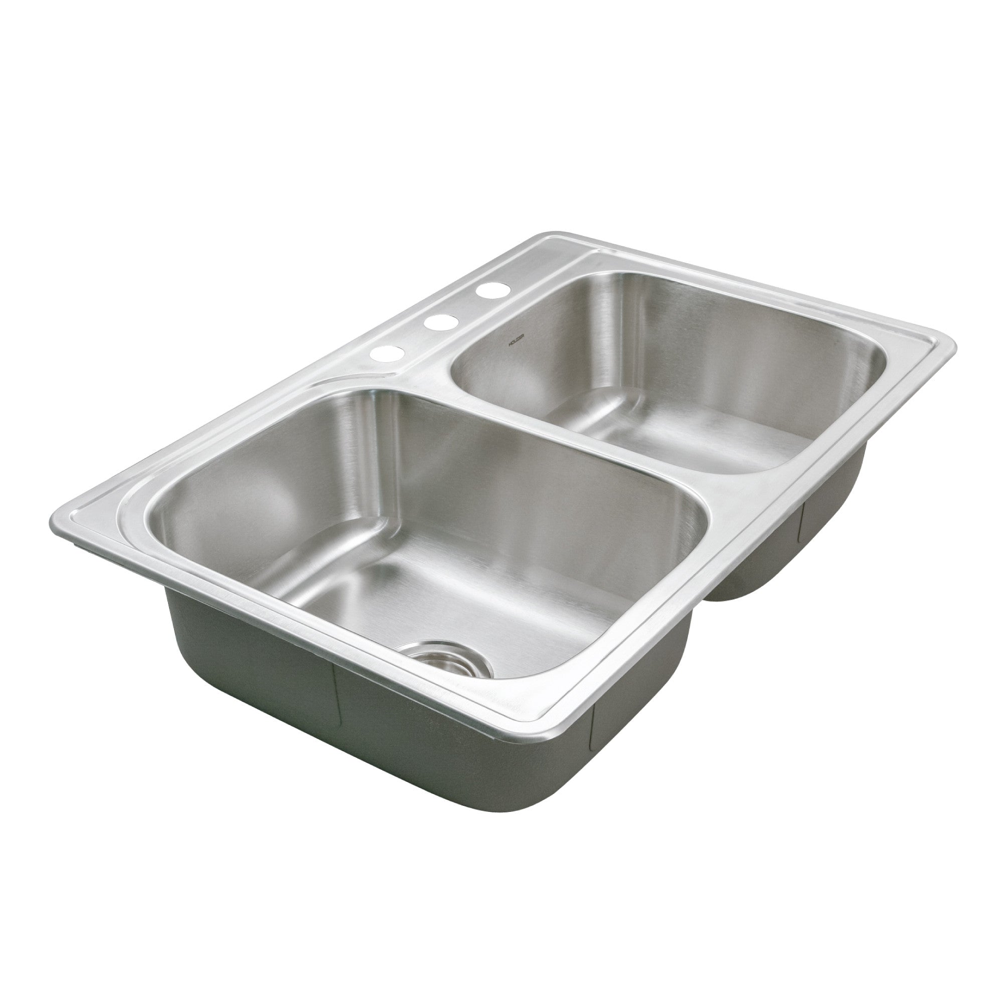 Houzer Glowtone 33 inch Stainless Steel Drop-in Topmount 3-hole 60/40 Double Bowl Kitchen Sink - ISL-3322BS3