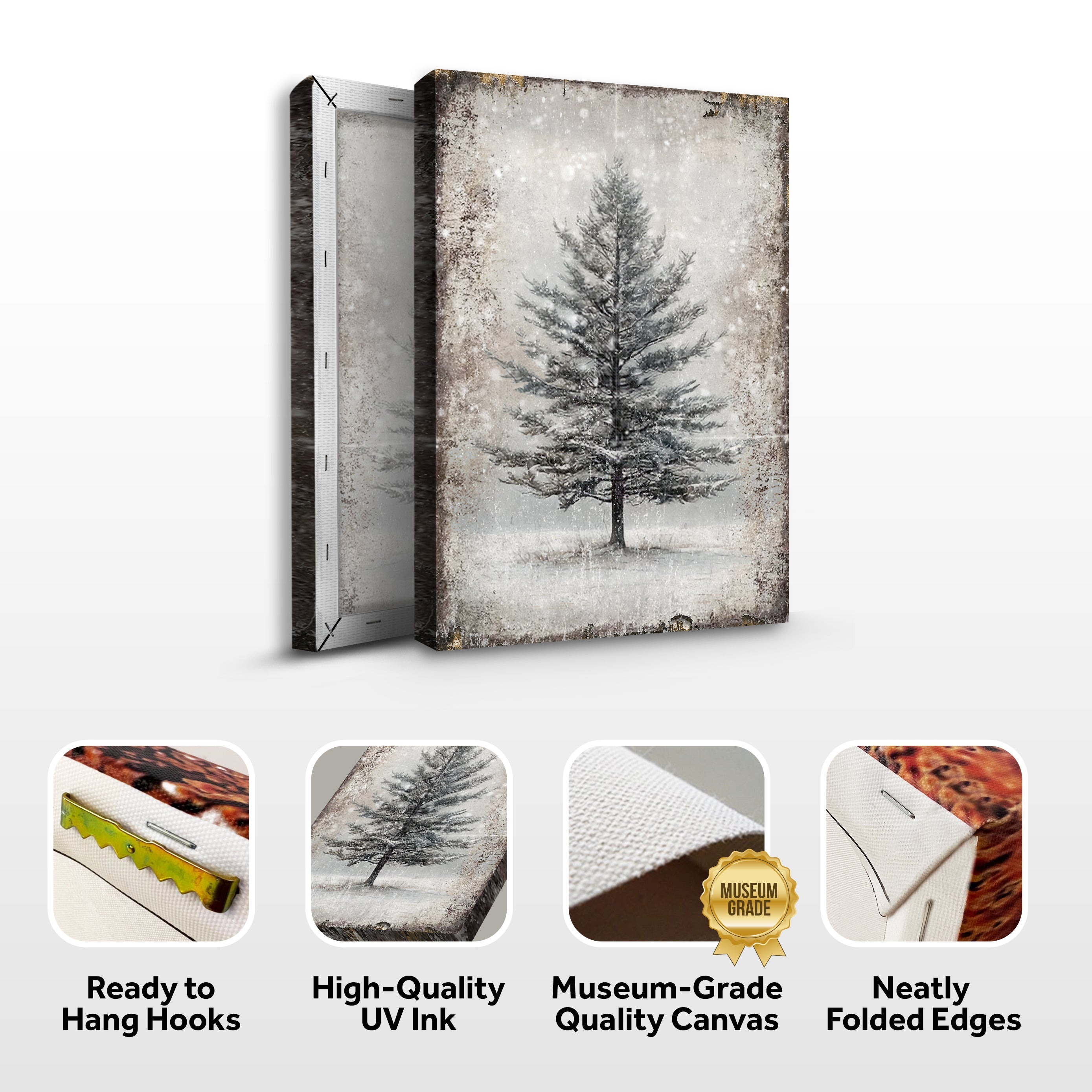 Vintage Christmas Tree Wall Art with Free Personalized Christmas Card