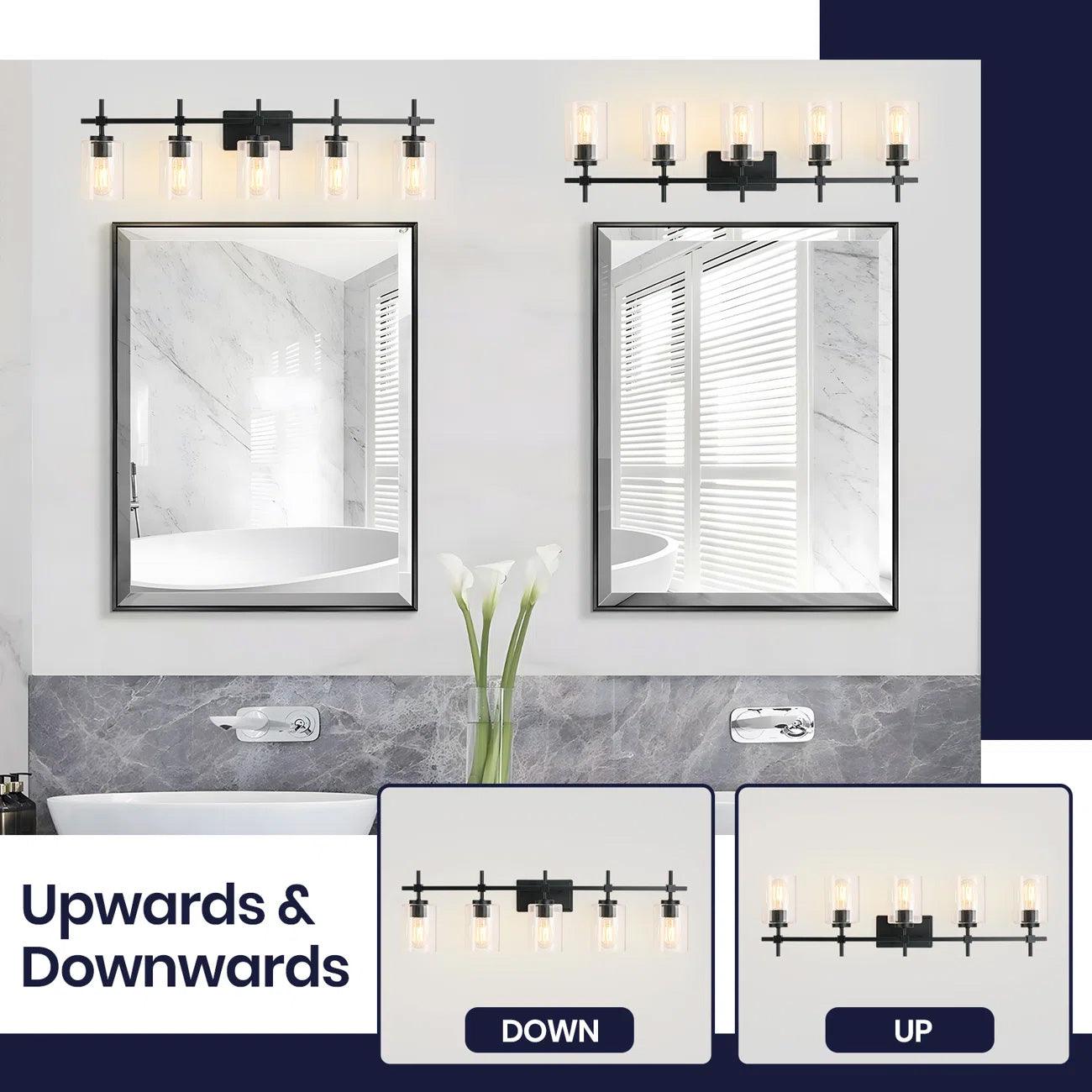 Jasper Modern Brushed Nickel & Black Clear Glass 5-Light Bathroom Linear Vanity Light