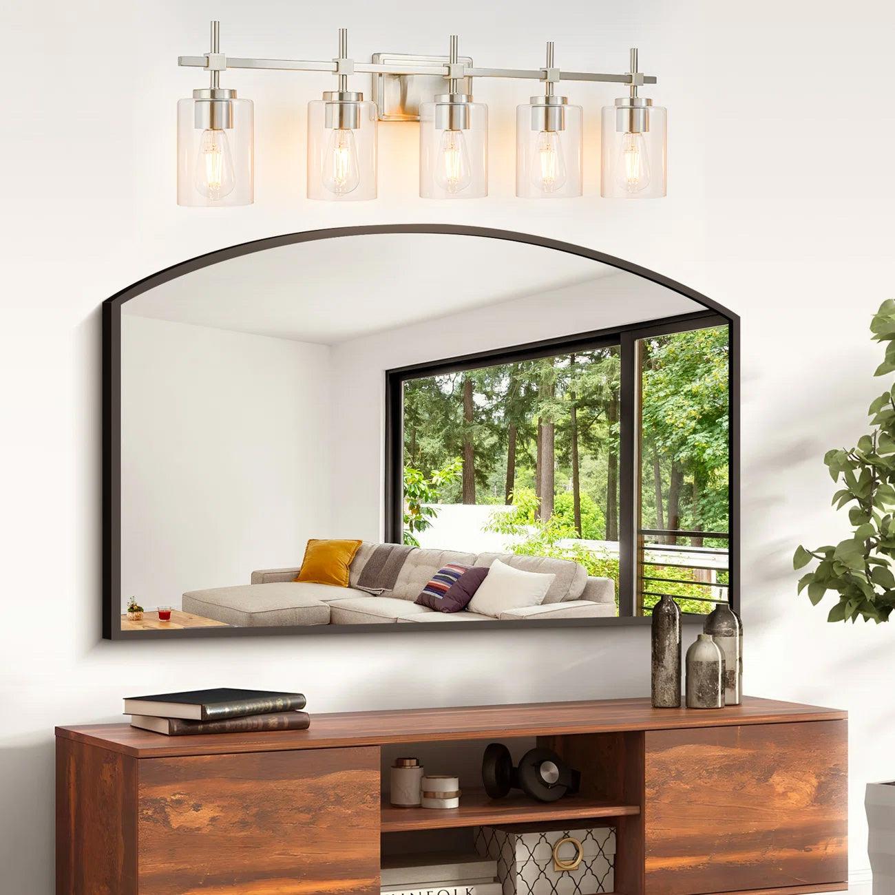 Jasper Modern Brushed Nickel & Black Clear Glass 5-Light Bathroom Linear Vanity Light