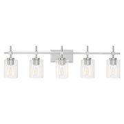 Jasper Modern Brushed Nickel & Black Clear Glass 5-Light Bathroom Linear Vanity Light