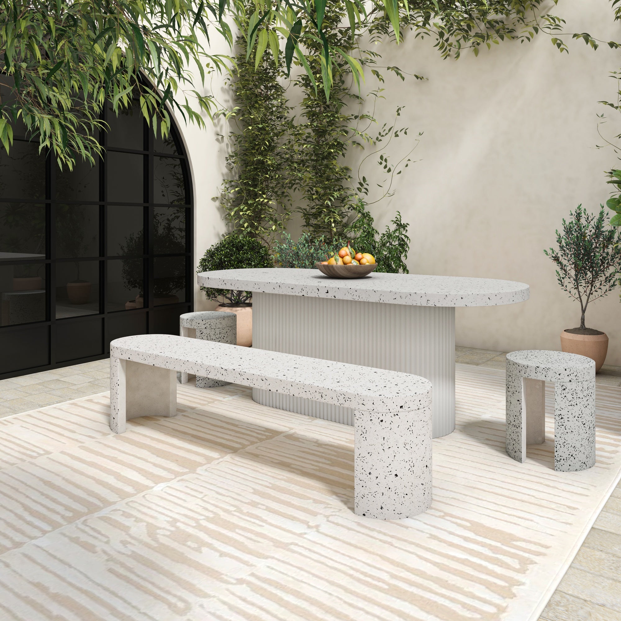 Moes Lyon Outdoor Bench White Terrazzo JK-1002-29