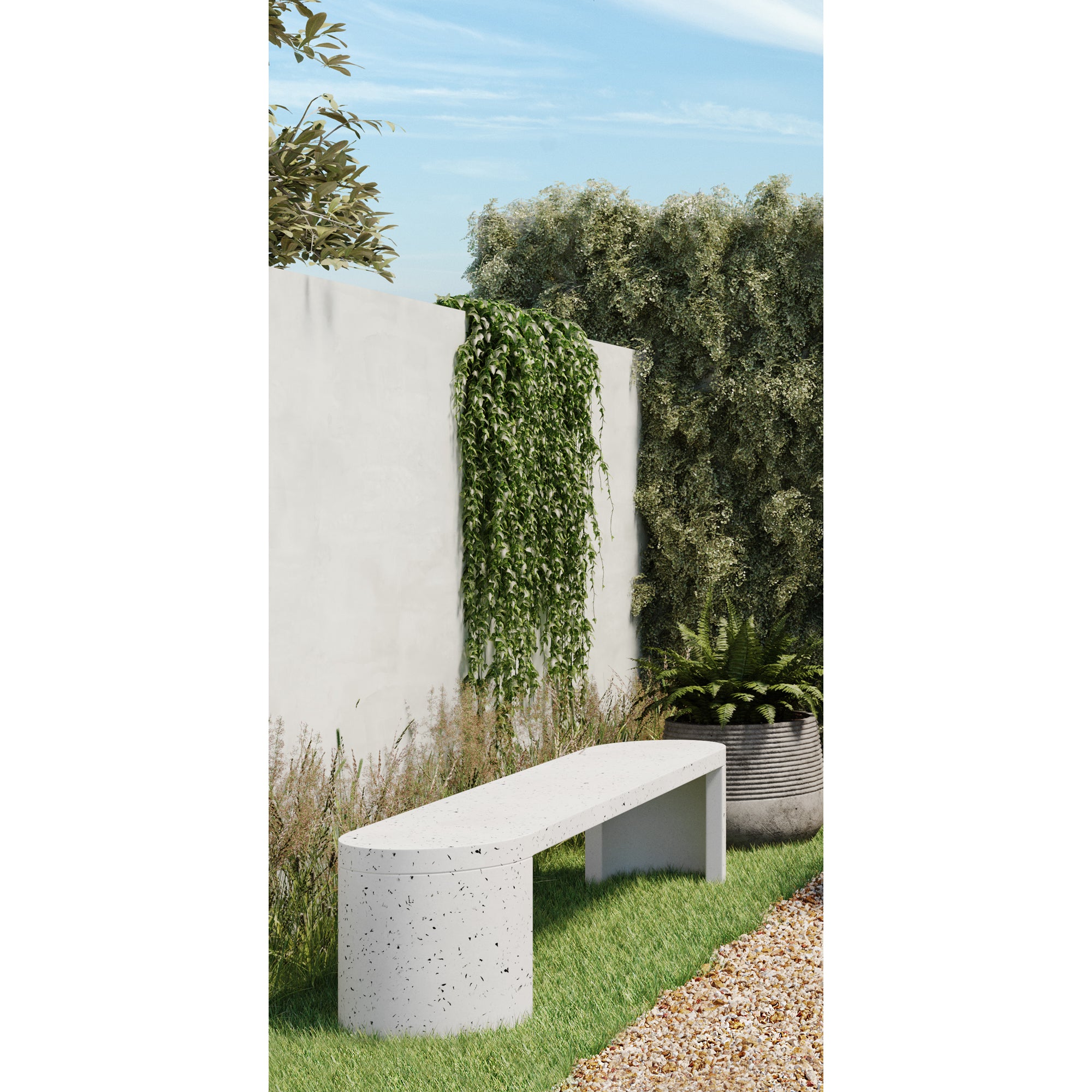 Moes Lyon Outdoor Bench White Terrazzo JK-1002-29