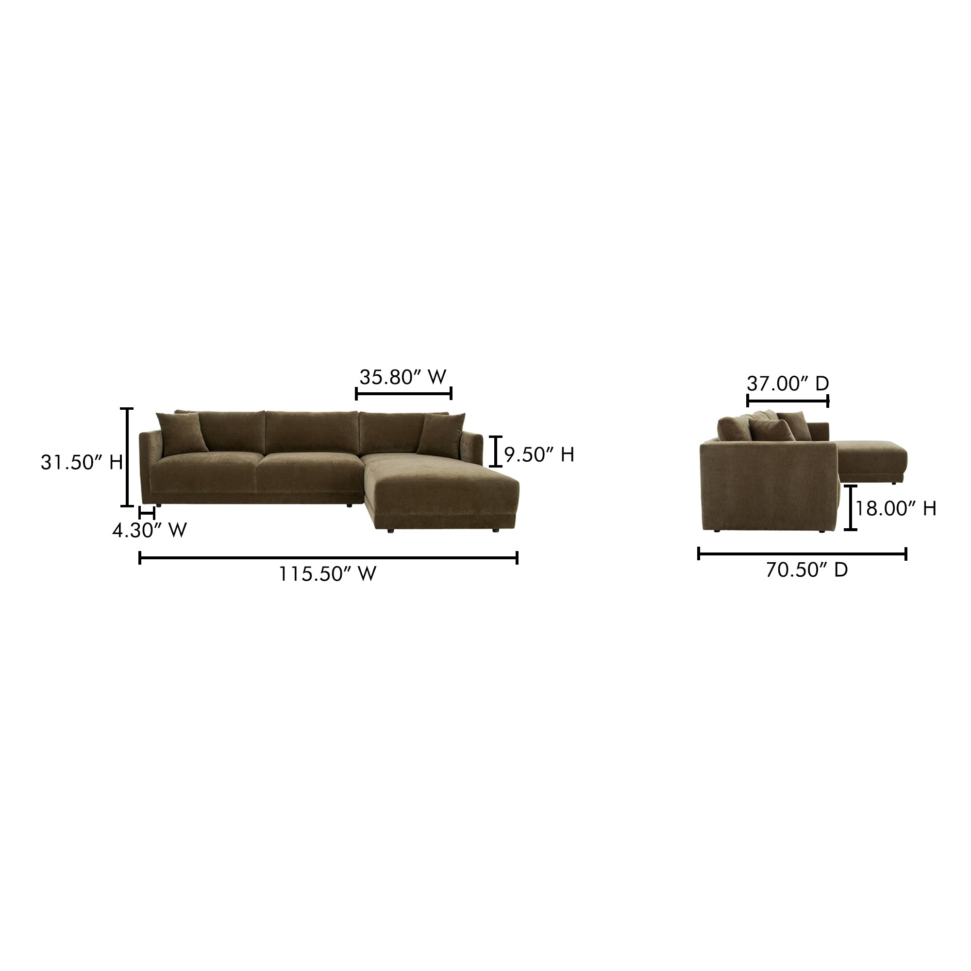 Moes Bryn Sectional Right Heritage Cedar Green JM-1027-27-R-0