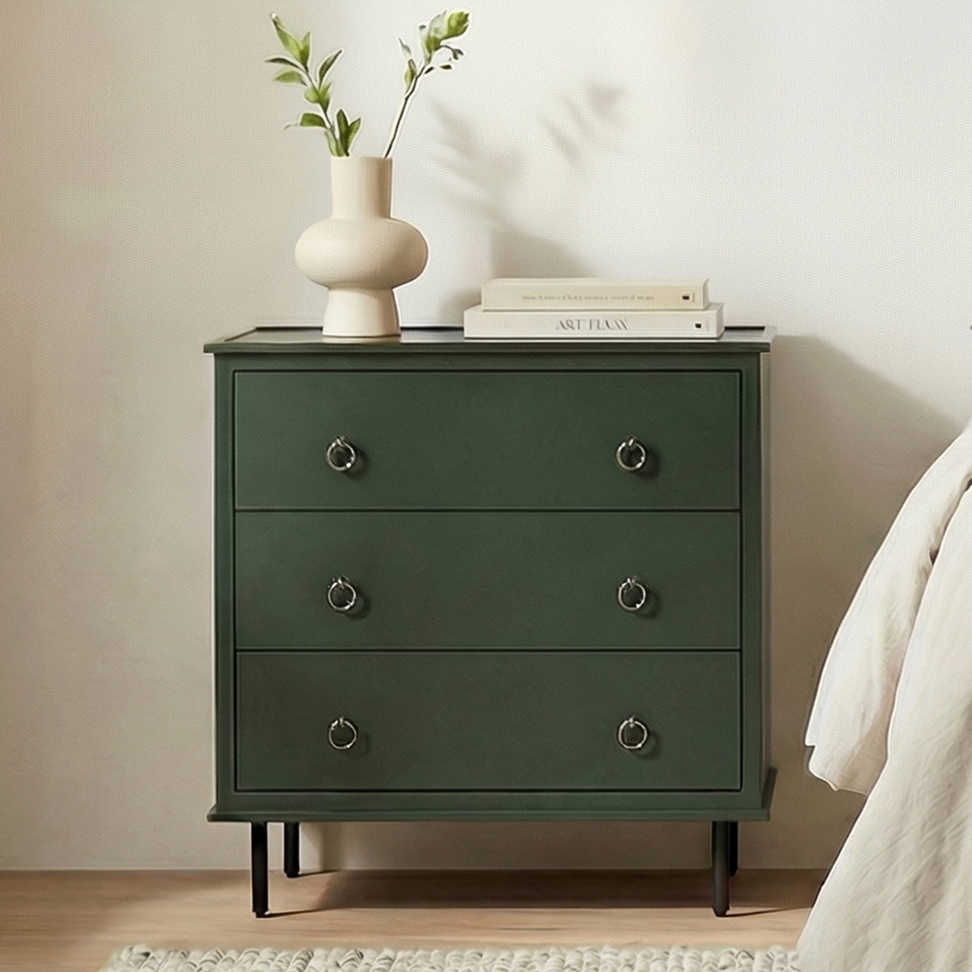 Moes Reagan 3 Drawer Nightstand Deep Green JU-1007-27