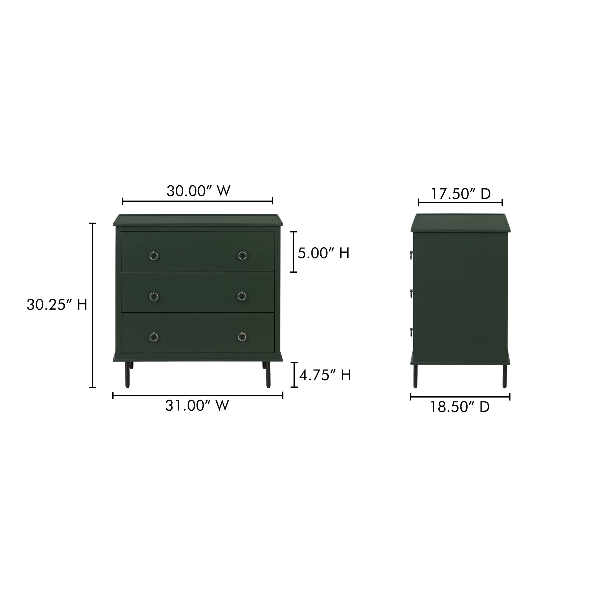 Moes Reagan 3 Drawer Nightstand Deep Green JU-1007-27