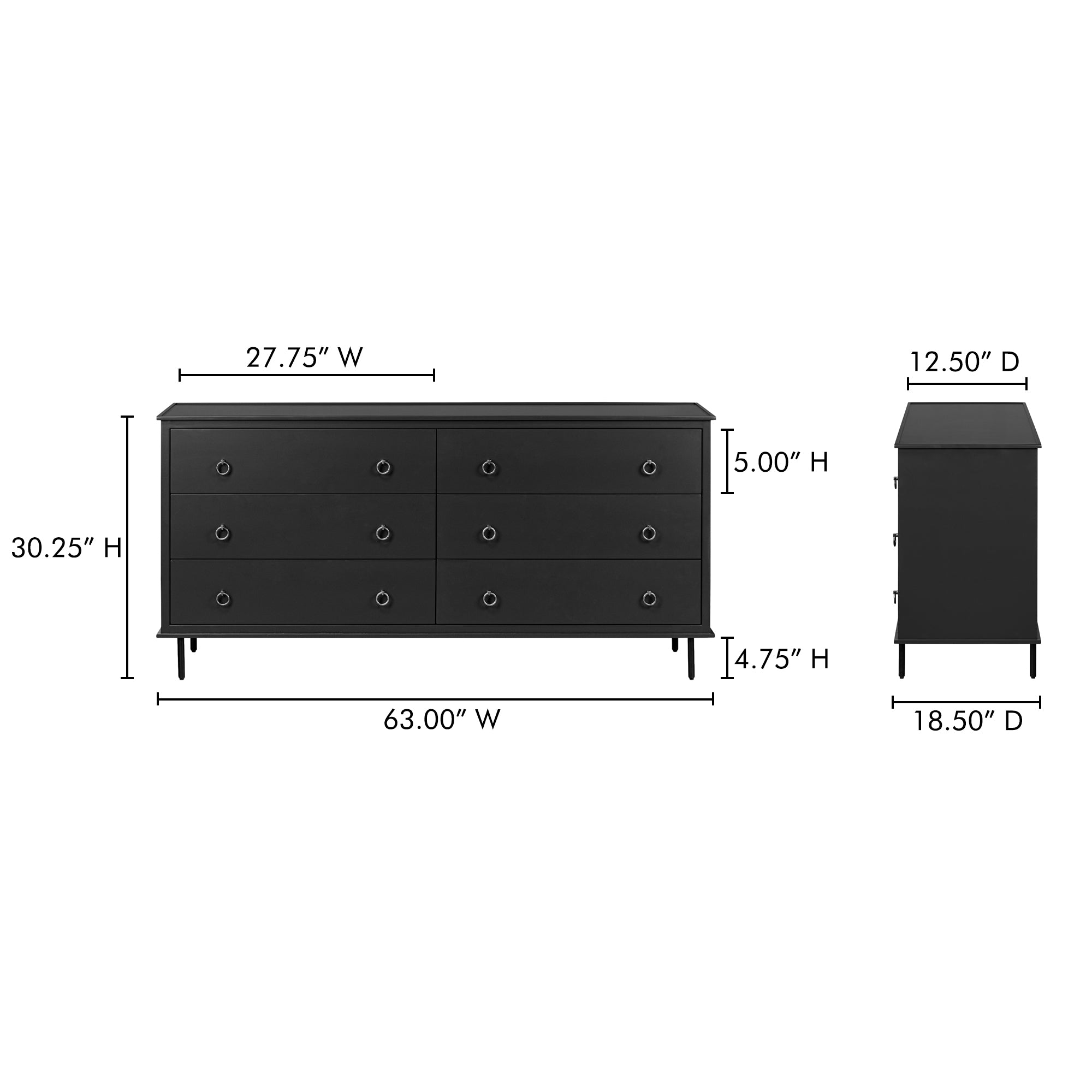 Moes Reagan 6 Drawer Dresser Black JU-1008-02