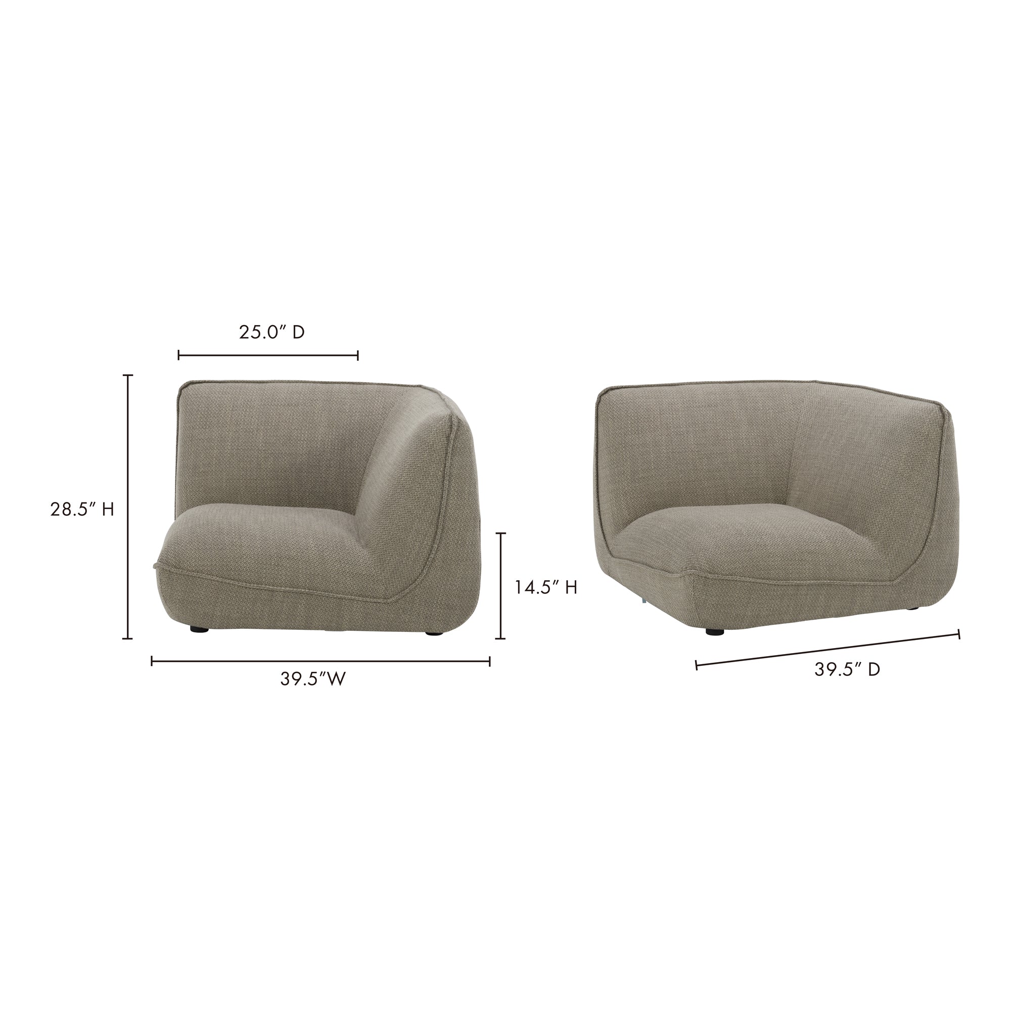 Moes Zeppelin Corner Chair Speckled Pumice KQ-1012-15