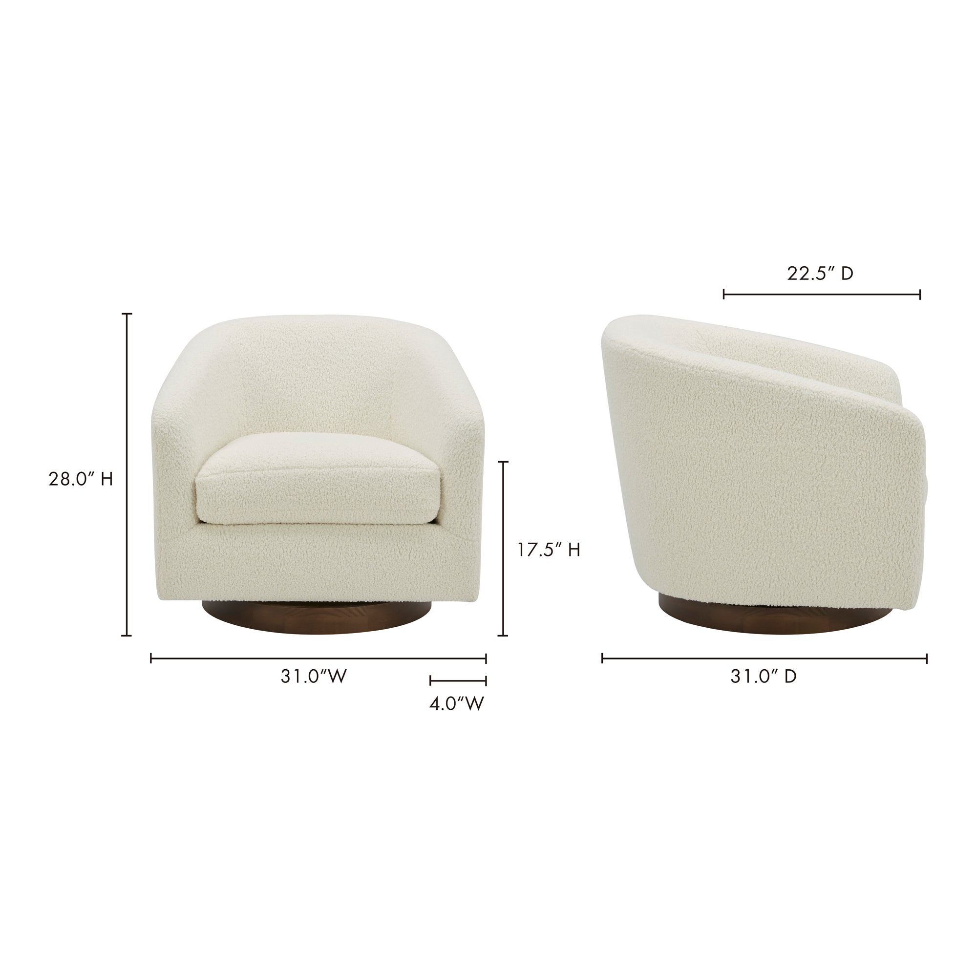 Moes Oscy Swivel Chair Faux Shearling White KQ-1015-24-USA