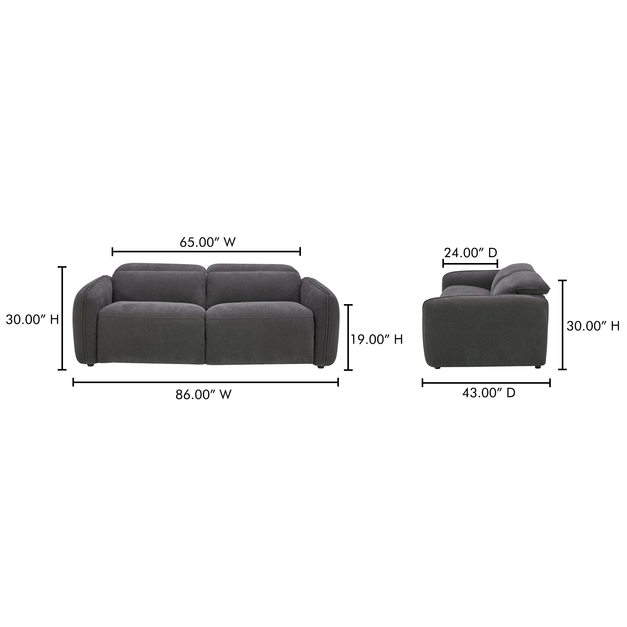 Moes Eli Power Recliner Sofa Dusk Grey KQ-1028-07-USA