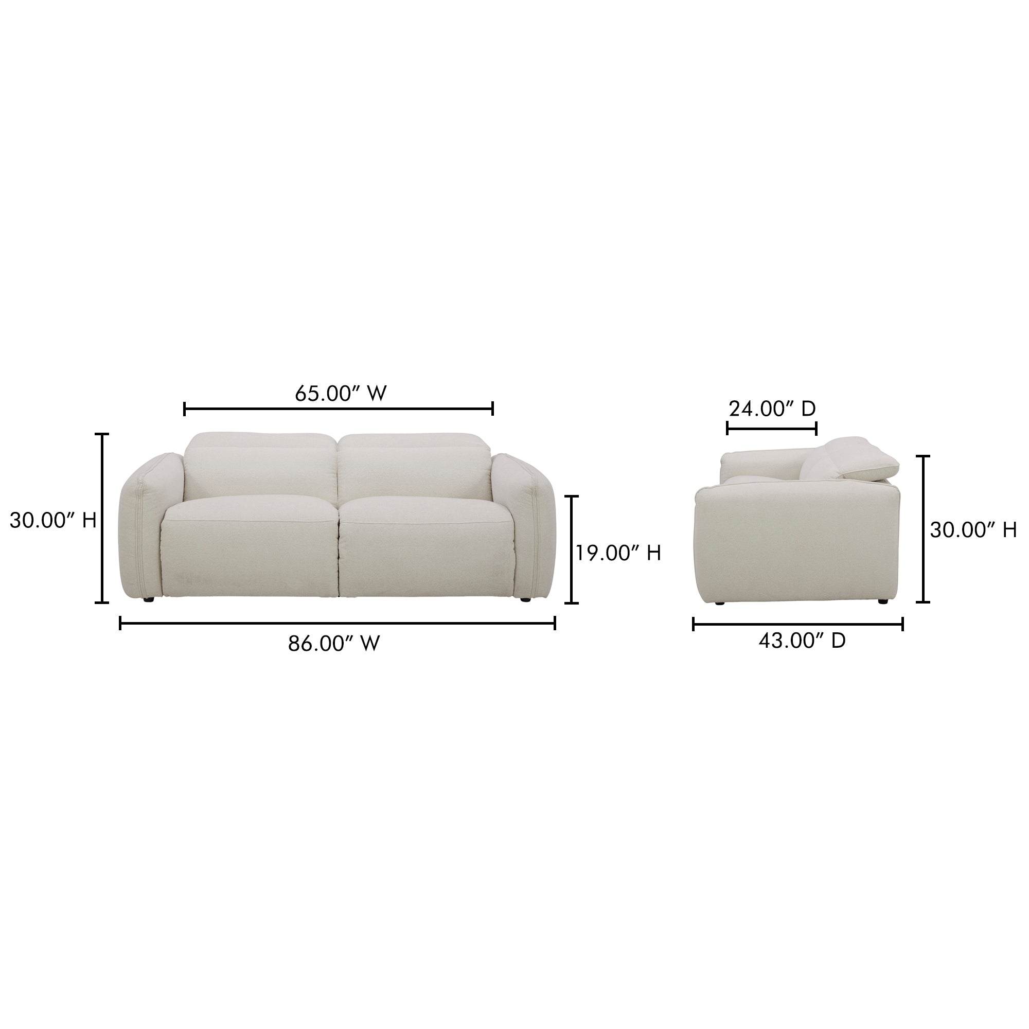 Moes Eli Power Recliner Sofa Warm White KQ-1028-18-USA