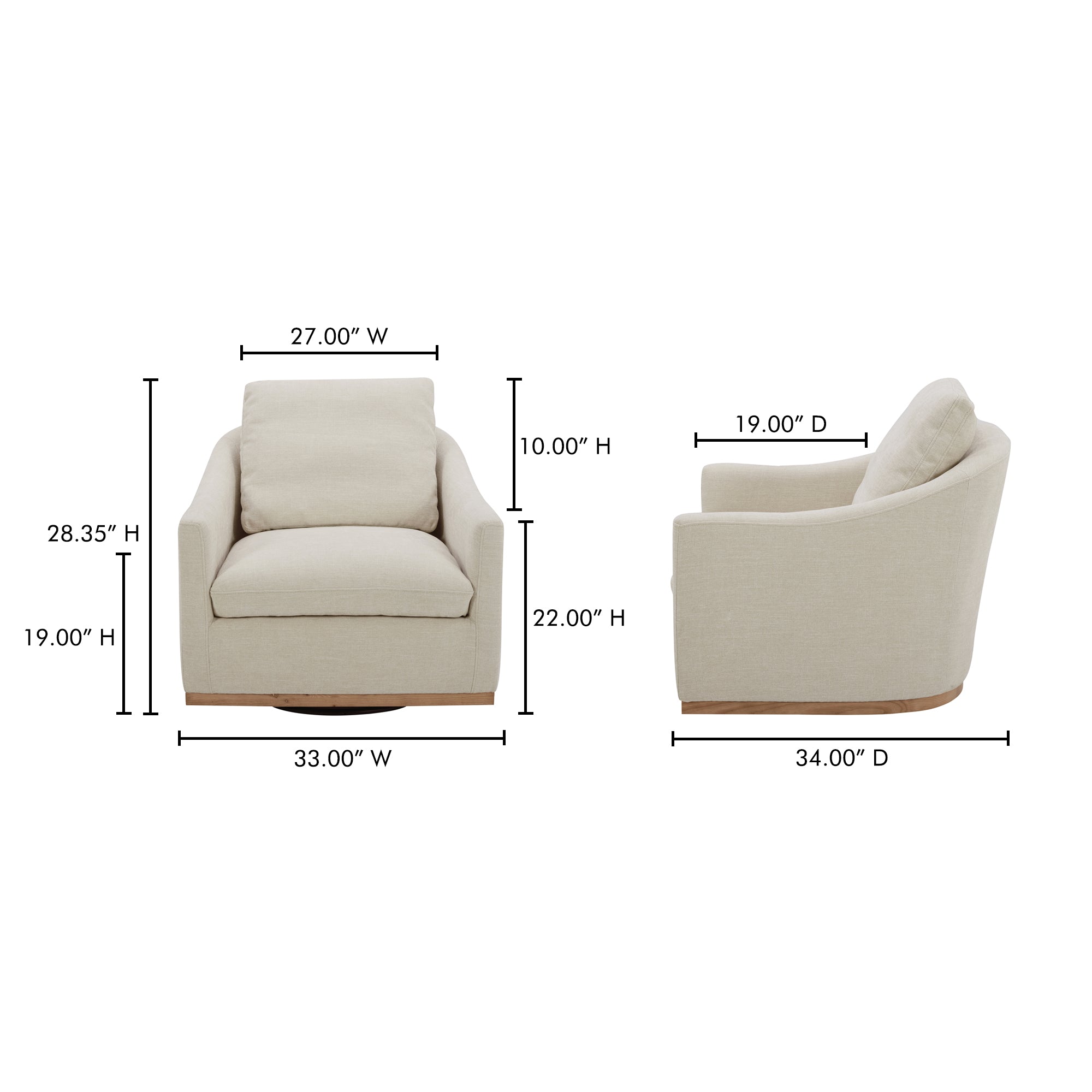 Moes Linden Swivel Chair Soft Beige KQ-1029-34-USA