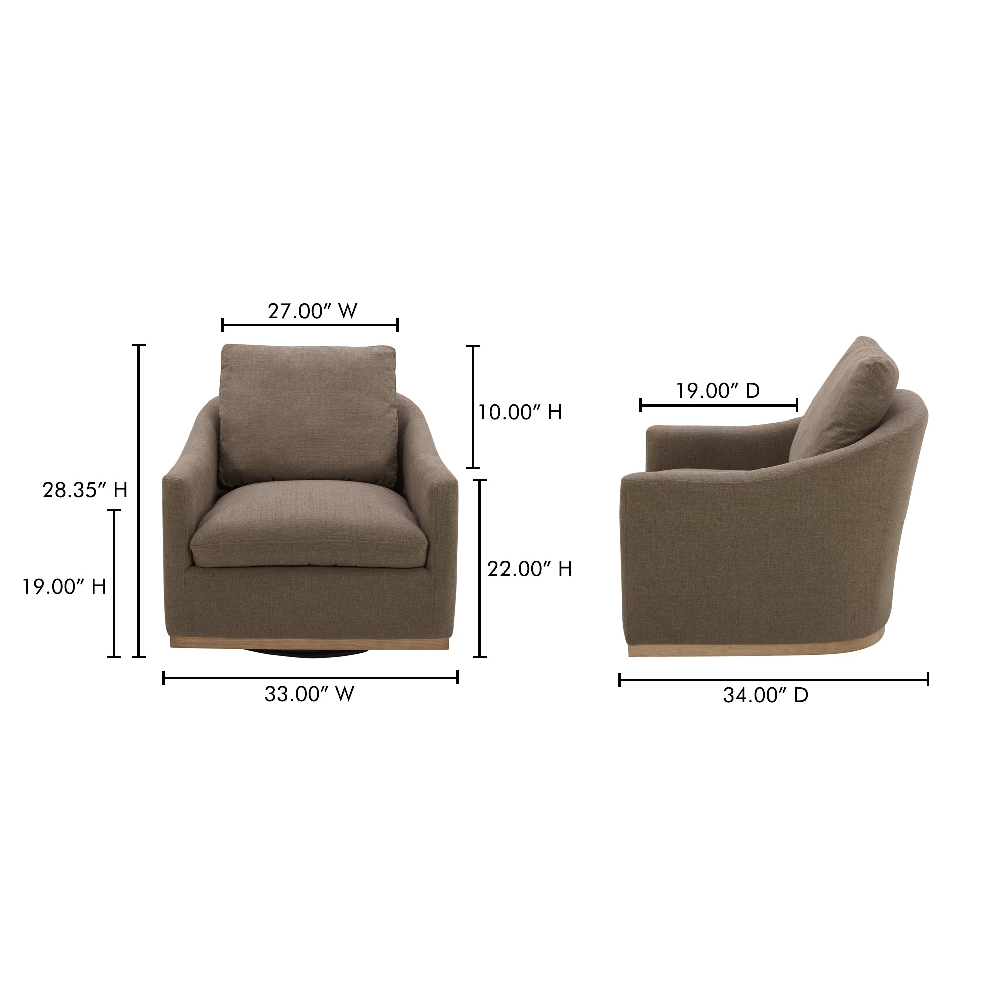 Moes Linden Swivel Chair Soft Taupe KQ-1029-39-USA